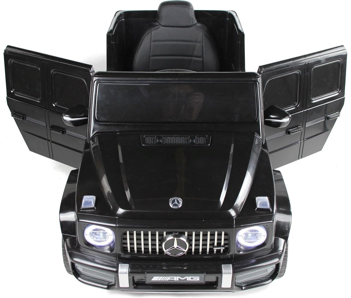 Playhouse Dziecięcy samochód elektryczny Mercedes G63 4 x 4 AMG 180 W, 12 V 9 Ah, skórzane siedzisko, 2 amortyzatory, koła EVA, pilot zdalnego sterowania, samochód dziecięcy (czarny)