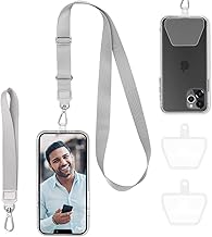 ZORBES® Phone Lanyard Phone Hand Strap Set Phone Neckstrap for All Phone Case Adjustable Grey Phone Sling with 2 Self-adhesive Inserts Phone Sling Hand Strap, Not Includes Phone Case