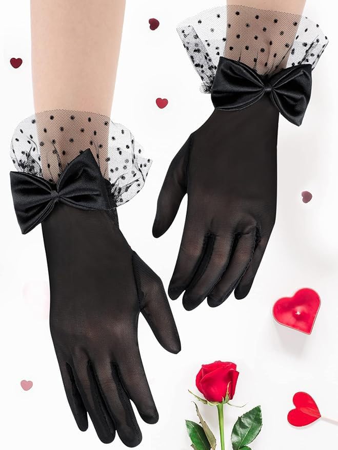 Black Lace Gloves for Women - 1920s Elegant Short Mesh Bridal Wedding Gloves for Tea Party, Dinner, Opera4