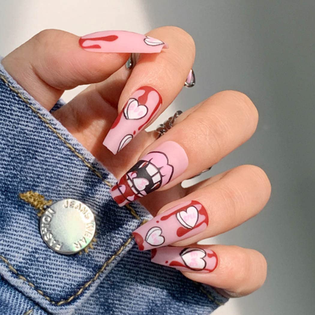 Amazon Com Aksod Long Coffin Press On Nails Hot Pink Heart Fake Nails Matte Red Lips Print False Nails Tips Designed Cute Halloween Easter Festival Full Cover Ballerina Acrylic Nails Sets For Women Amazon Com Aksod Long Coffin Press On Nails Hot Pink Heart Fake Nails Matte Red Lips Print False Nails Tips Designed Cute Halloween Easter Festival Full Cover Ballerina Acrylic Nails Sets For Women
