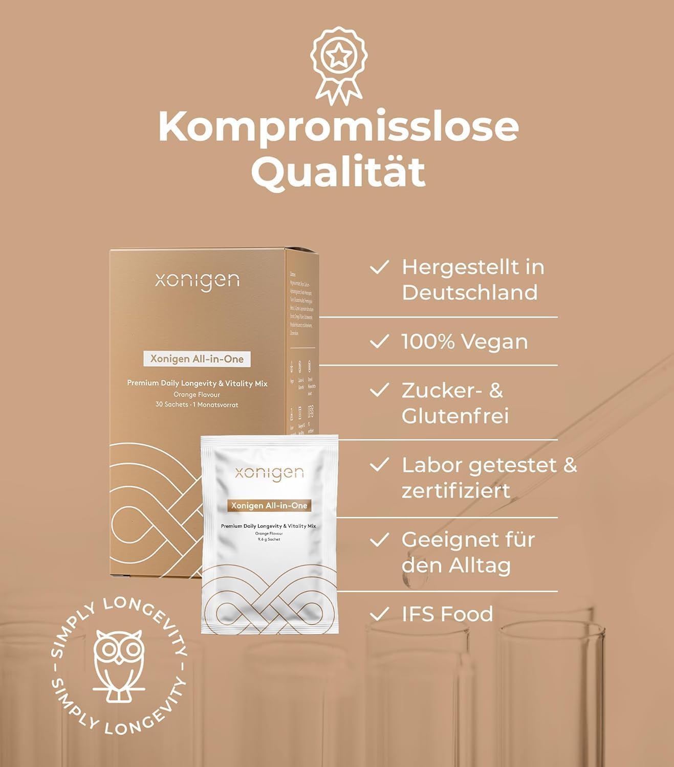 Longevity & Vitality Mix (1er Pack) – 14 Moleküle CaAKG, TMG-Betain, Taurin, Hyaluron, Quercetin, Omega-3, Kreatin uvm – hochdosiert – für Ihre tägliche Anti-Aging Routine