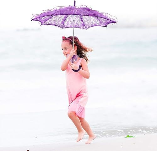 Miniatura 2 de Paraguas de encaje para boda, paraguas de novia, elegante y elegante para accesorios de cabina de fotos (morado)