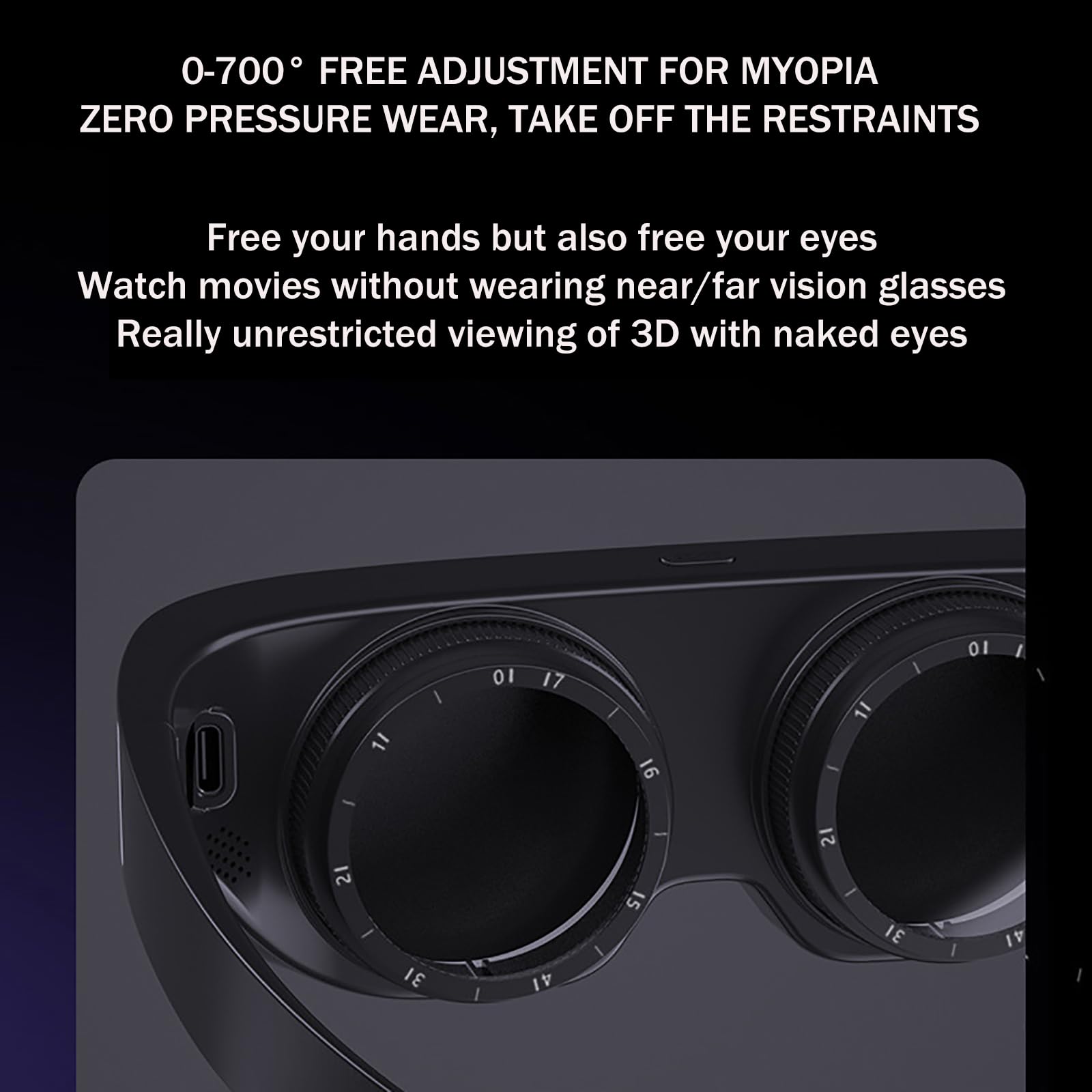 Zestaw Słuchawkowy Do Rzeczywistości Wirtualnej, Okulary VR (adaptacyjny Rozstaw Źrenic) 1058PPi HD Fineness+łatwe W Noszeniu, Waga: 120 G, Do Filmów, Telewizji I Gier Wideo,Black