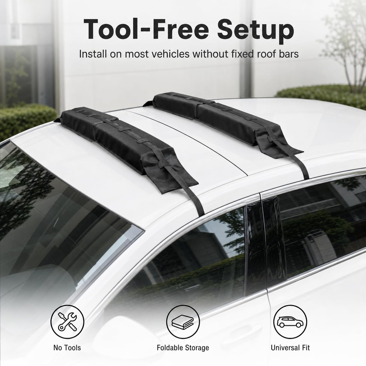 QWORK® Kit de Barres de Toit Souples avec Sangles, Porte-Bagages Pliable pour Kayak, Surf, Canoë, Snowboard et Paddle