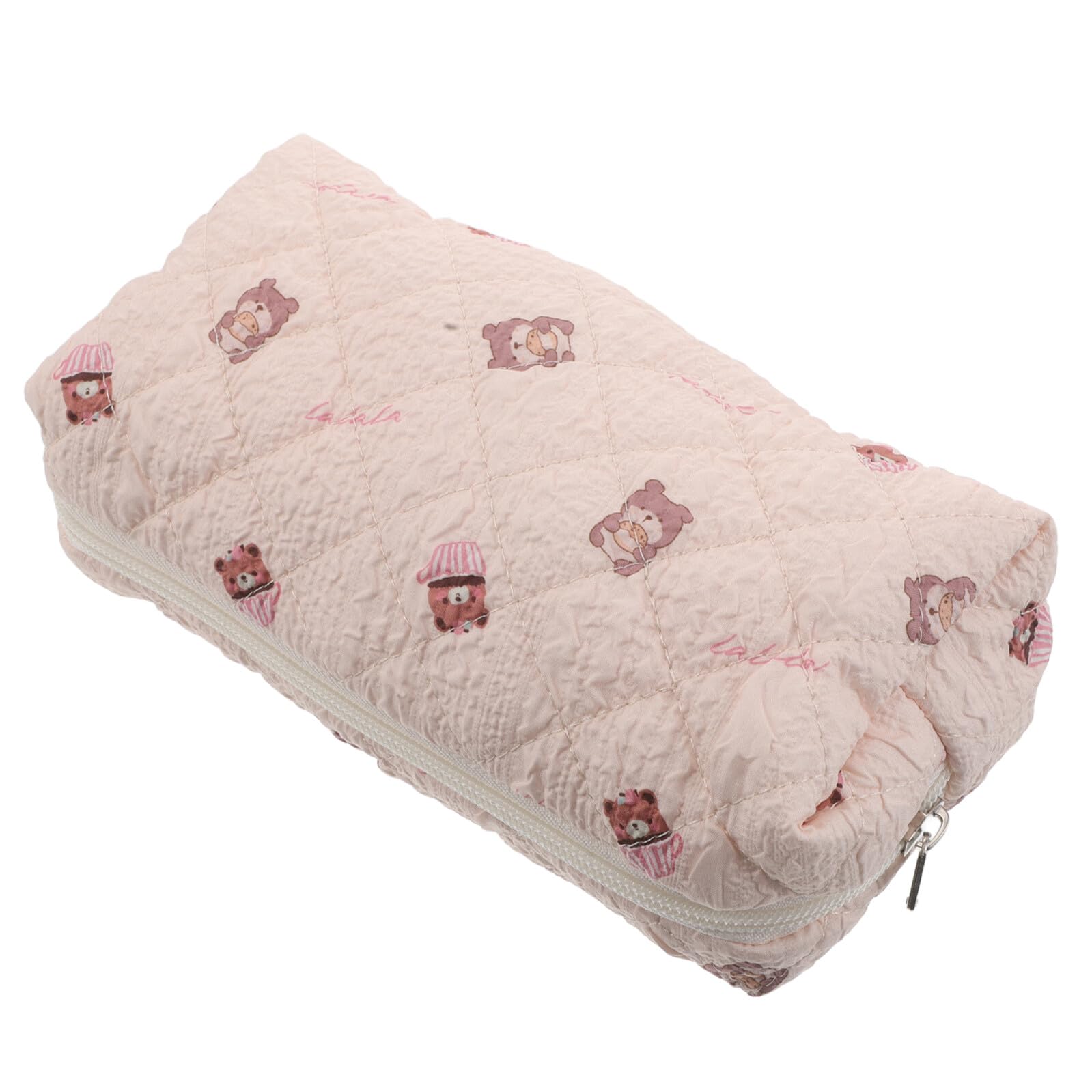 Grosse Trousse à Fermeture Éclair pour Filles, Beige, en Tissu