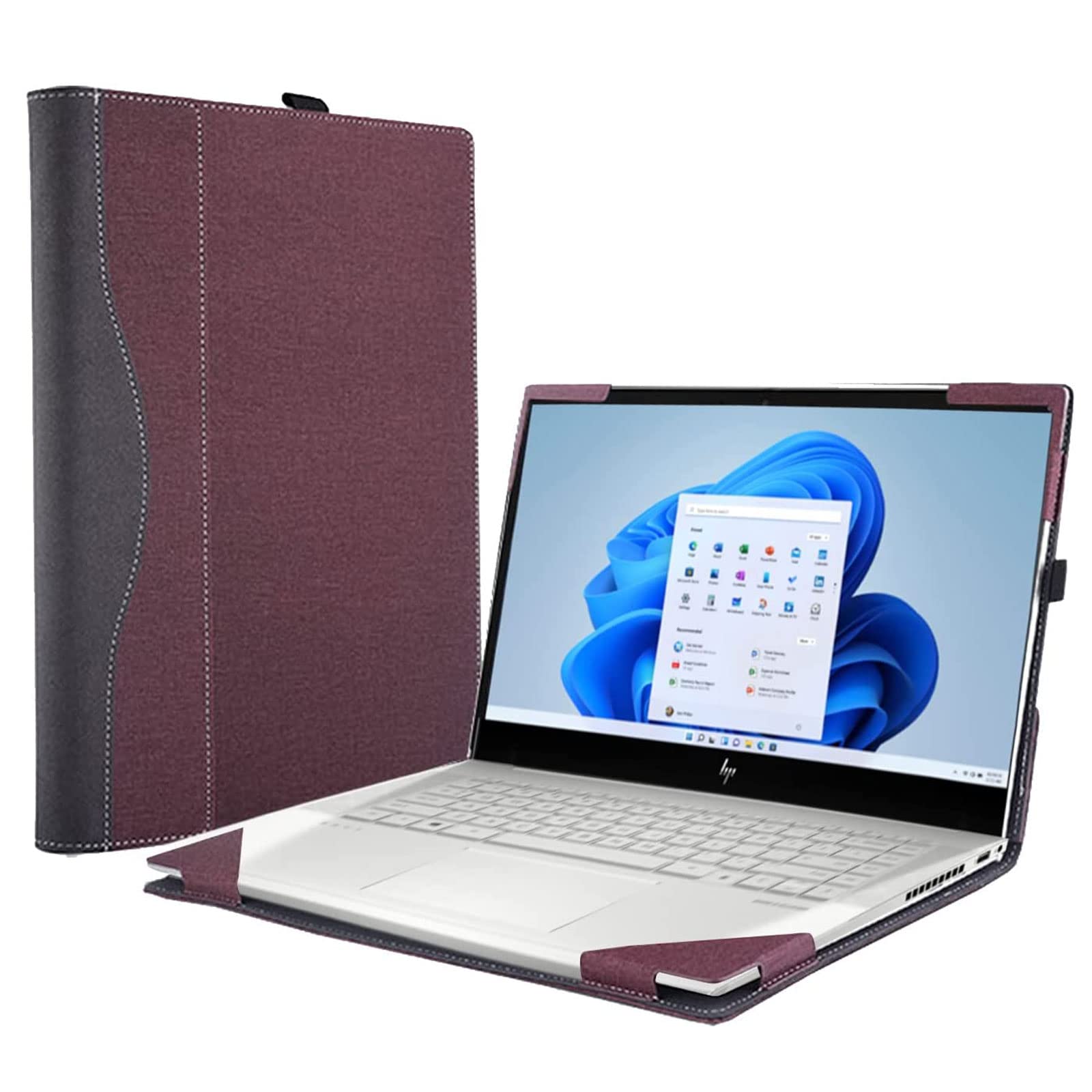RUNMEIJIA Custodia per computer portatile HP Envy x360 Laptop 15t /15z XXX/ 15 ed/15 er/15 ep/15t es100. Custodia a goccia in pelle PU da 15,6 pollici (rosso vinaccia