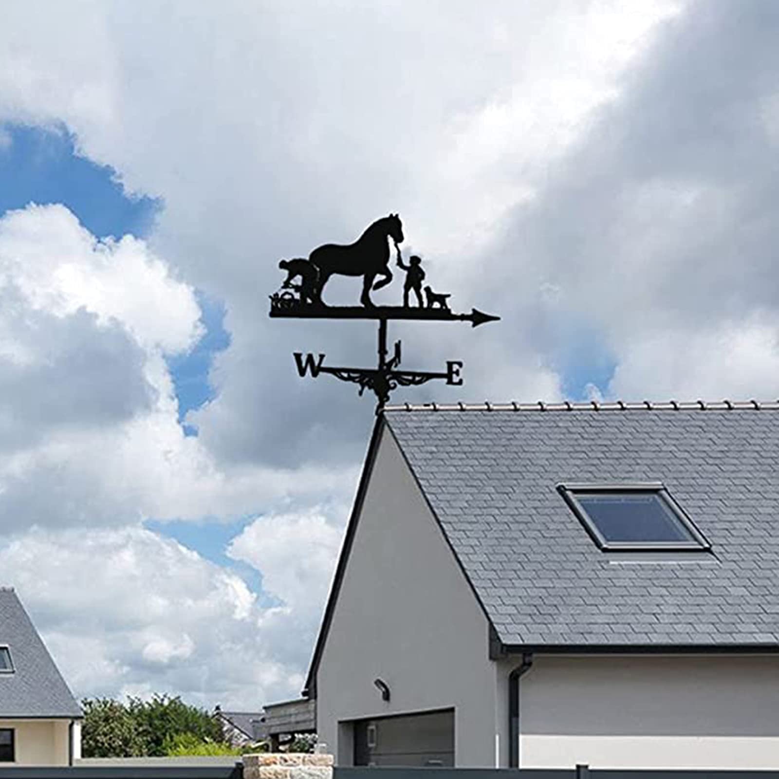 Girouette en forme de cheval de ferme, en acier inoxydable peint à la bomb