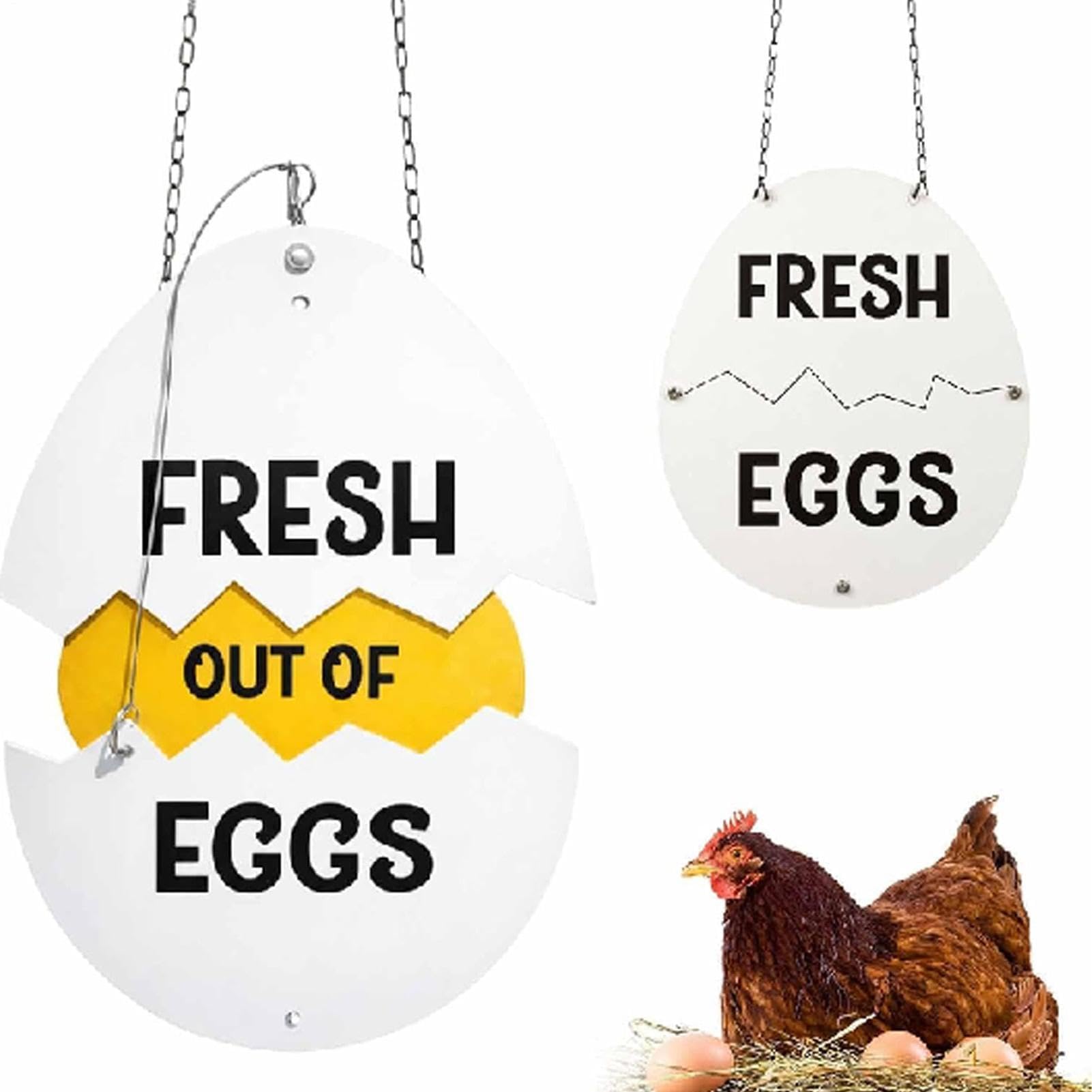 Letrero de metal con huevos frescos de granja, de madera, resistente a la intemperie, con conchas agrietadas, decoración colgante de mercado de gallineros para granja o valla al aire libre