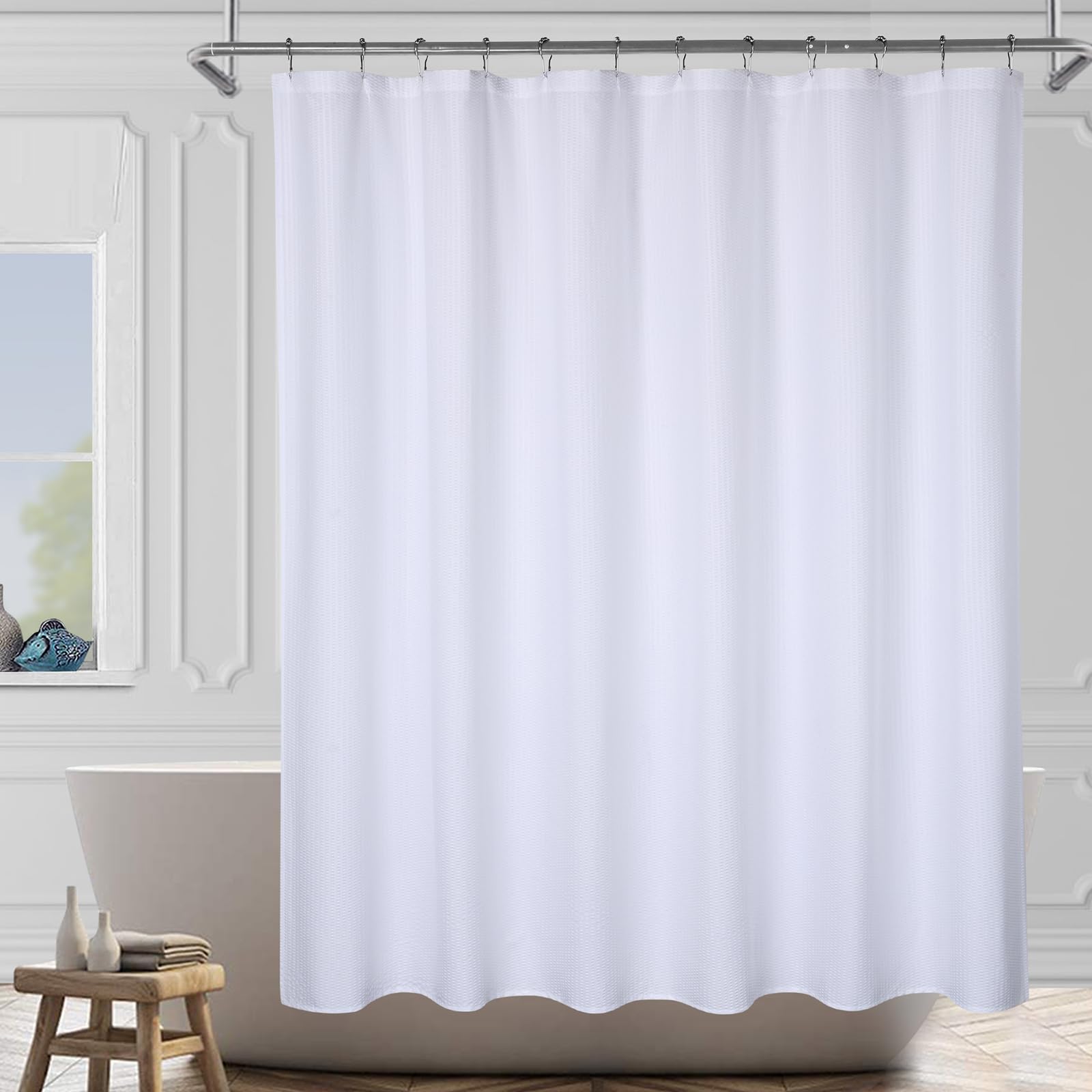 Aptliton Waffle Shower Curtain Waterproof Heavy Duty Fabric Embossed Dot Pattern Bathroom Shower Curtains for Bath Tub Stall, 72x72 Inch, Hooks Not Included, White