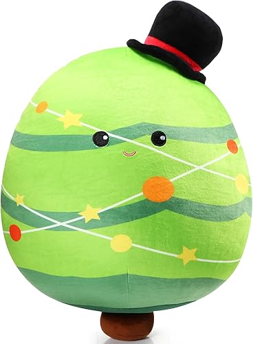 Huwena Almohada de felpa de árbol de Navidad de 14 pulgadas, almohada de peluche suave para abrazar, cojín grande de Navidad para el hogar,