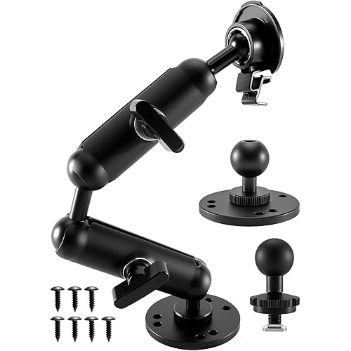 Aluminum GPS Mount Compatible with Garmin GPS AMPS Standard Striker 4 Fish Finder RAM Mount B Size, Include 25-17mm Adapter, Double Extension Arm, T-Bolt Track Mount and Daul Round Plates