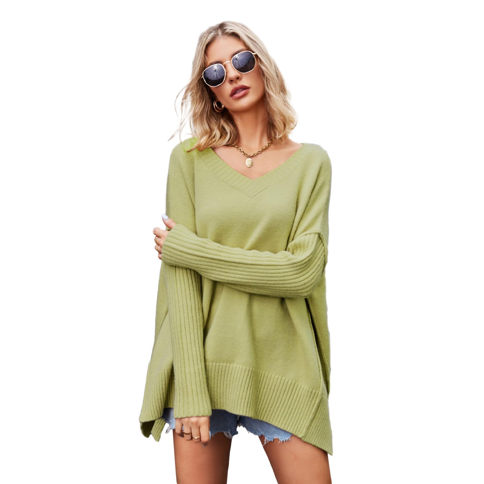 Pull Femme Col V Côtelé - Tissu Doux Et Extensible - Fentes Latérales - Pour Automne/hiver - Taille Asiatique (prendre Une Taille Au-dessus)