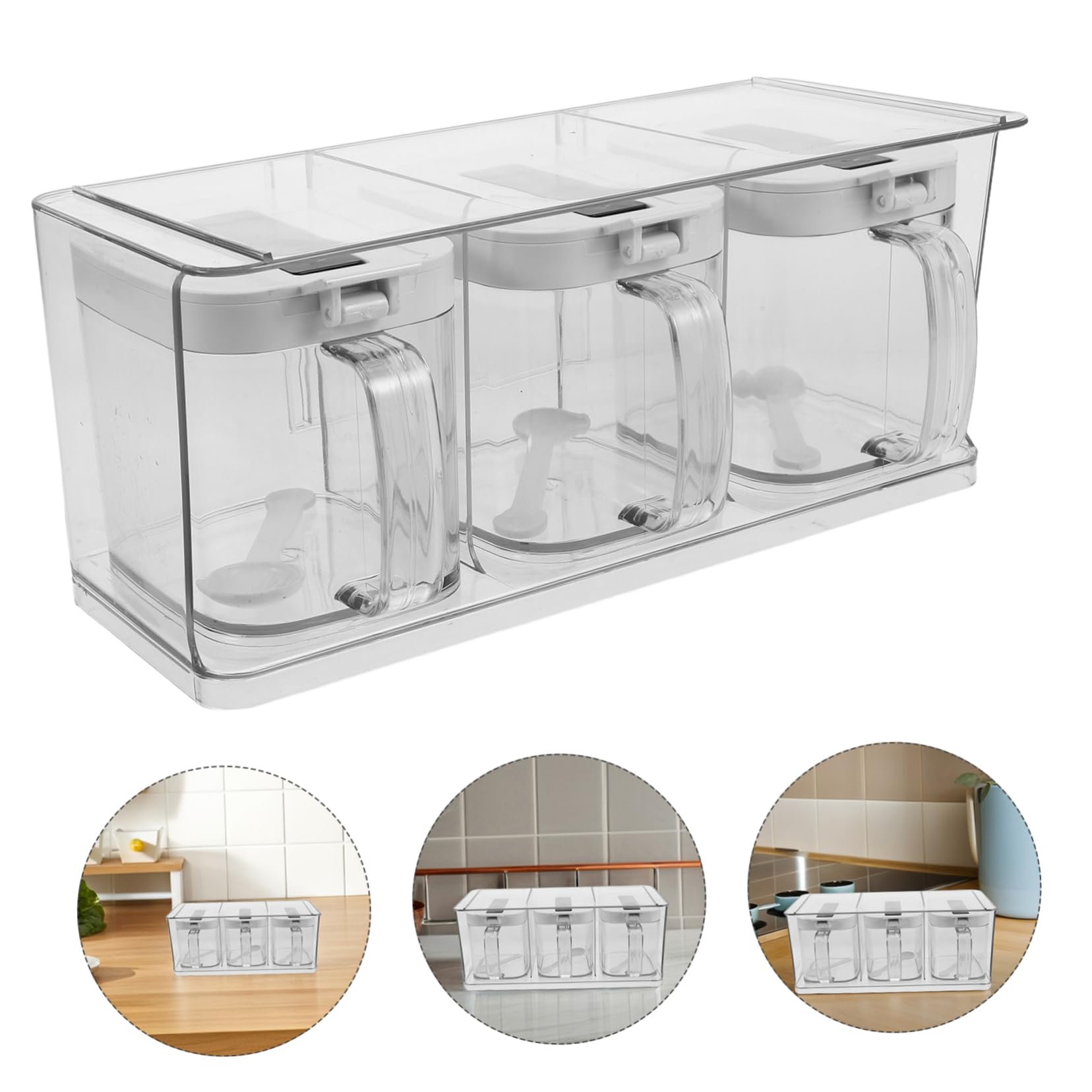 UKCOCO Boîte à Épices Transparente avec Couvercle en Pet, Rangement Multifonctionnel Mural Cuisine, Design Simple et Élégant, Set de D'assaisonnement