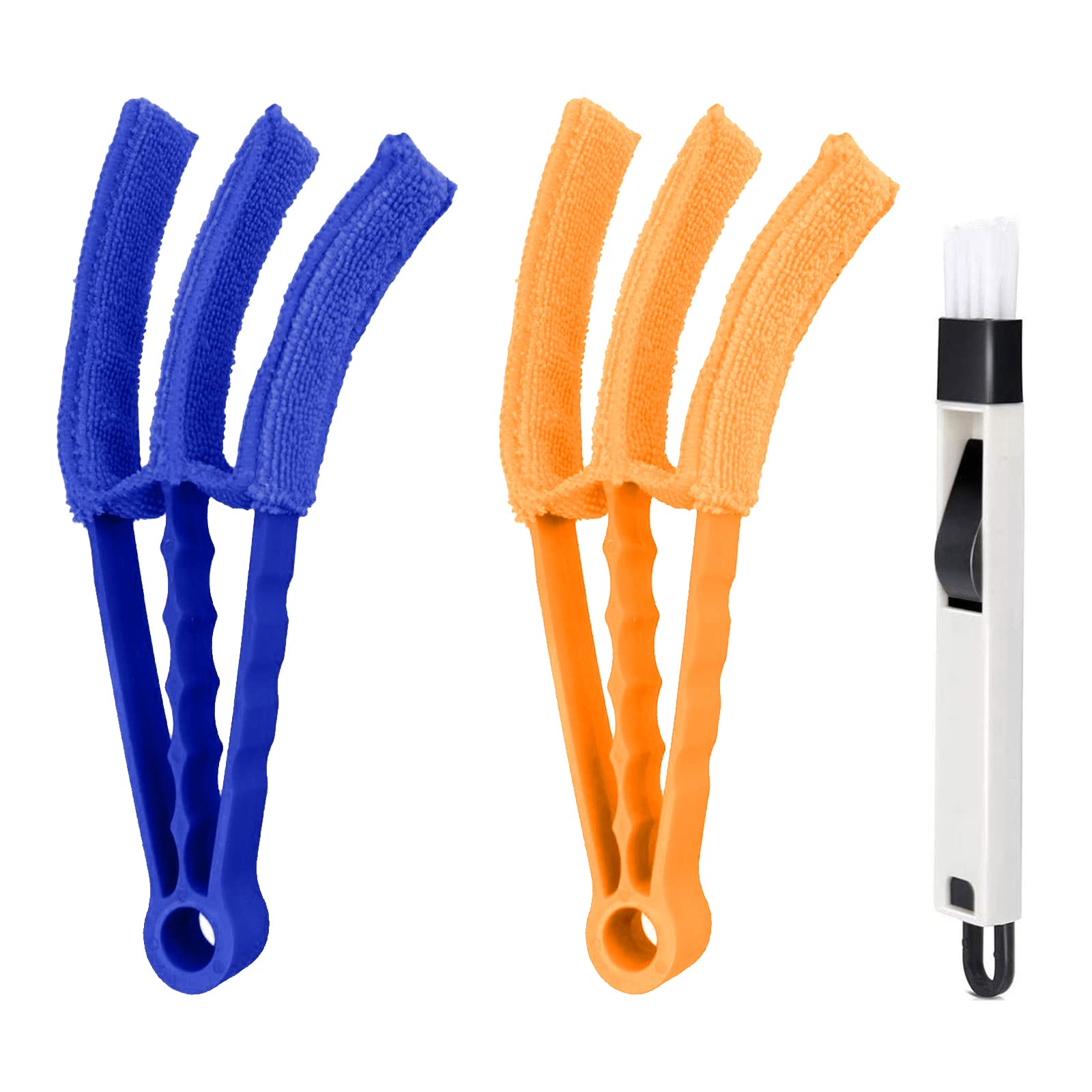 Venetian Blind Cleaner Set 2 Pcs Wet Dry Venetian Window Blind Cleaner Microfiber Brush With 1 Dustpan Cleaning Brush Removable for Venetian Blinds Air Conditioner Car AC Vent & More (Blue,Yellow)