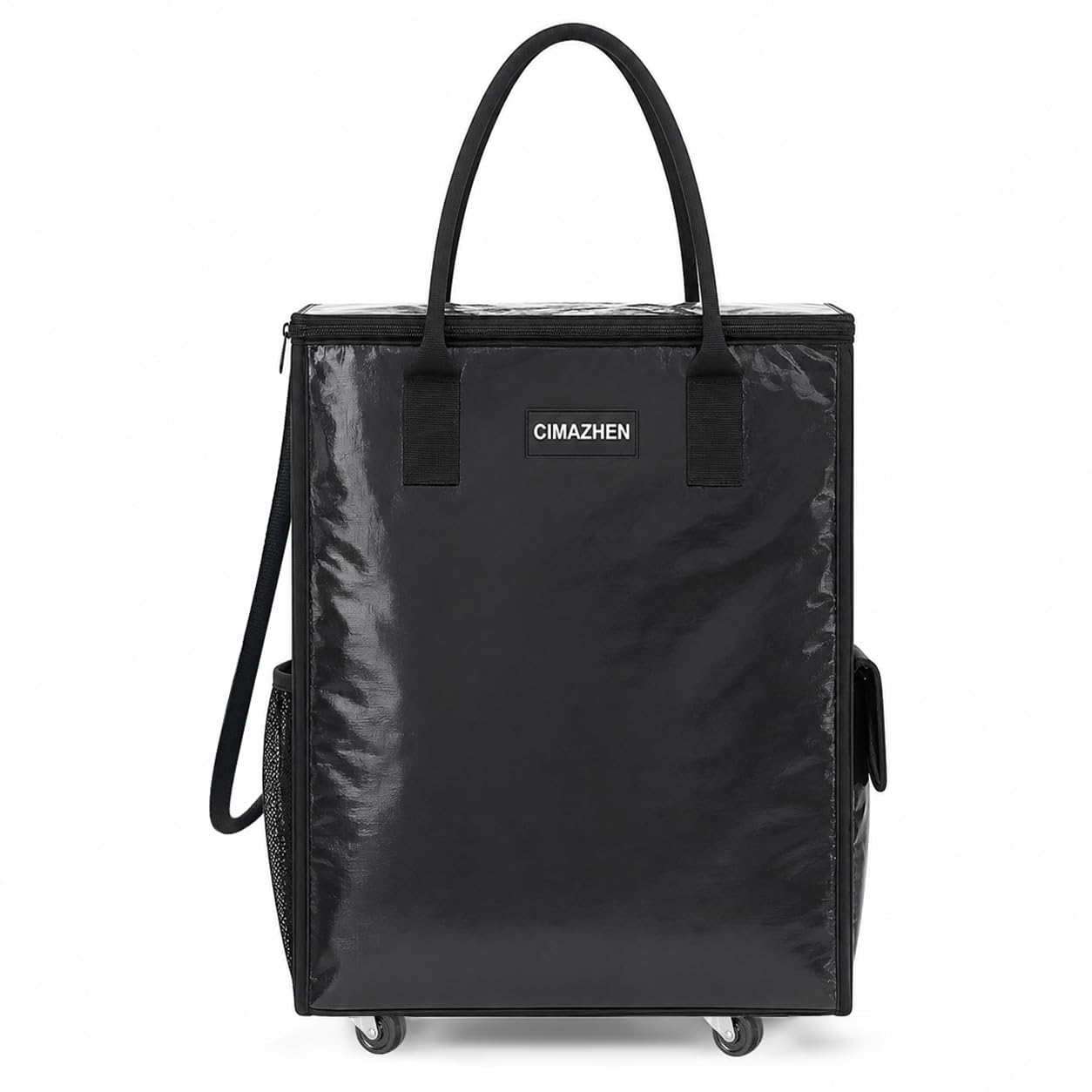 (Small,Black) Reusable Grocery Bag on 4 Wheels, 60L Foldable Rolling Tote Bag with 3 Handles and Zipper, Rolling Shopping Cart for Groceries, Storage, Laundry, Travel, Organizer, 66lb Black Small