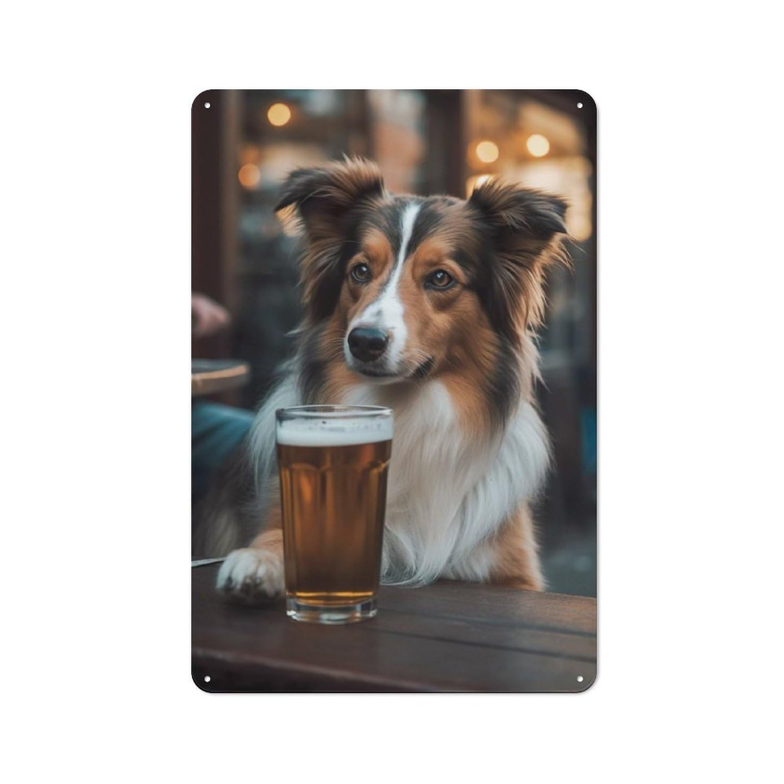 Junmoney Dog Drinking Beer In A Bar Tin Wall Plaque 30X20cm With For Home Bar Wall, For Kitchen And Home Bar Decor, For Home Office And Studio Walls