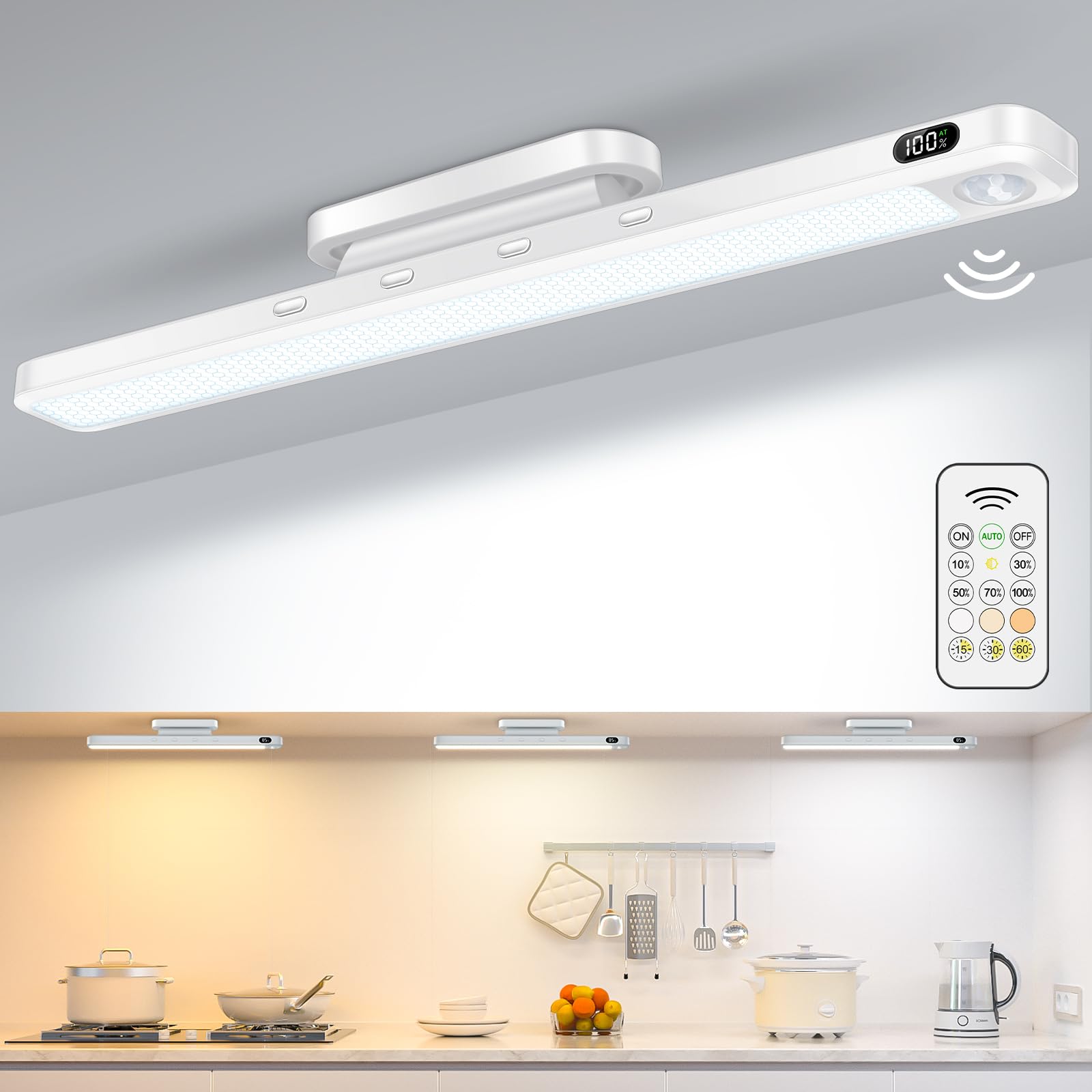 WILLED 5W Schrankbeleuchtung led bewegungssensor mit Fernbedienung,Wiederaufladbare Unterbauleuchte Küche Led,3 Farbtemperaturen Schranklicht mit Bewegungsmelder für Schrank, Kleiderschrank