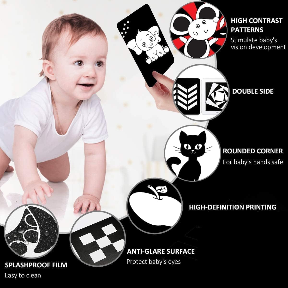 Gurukanth® Premium High Contrast Flash Cards for New Born Children -Educational Black & White 36 Objects | Visual Stimulation and Sensory Development for Infants | Montessori Sensory Card - Image 3 thumbnail