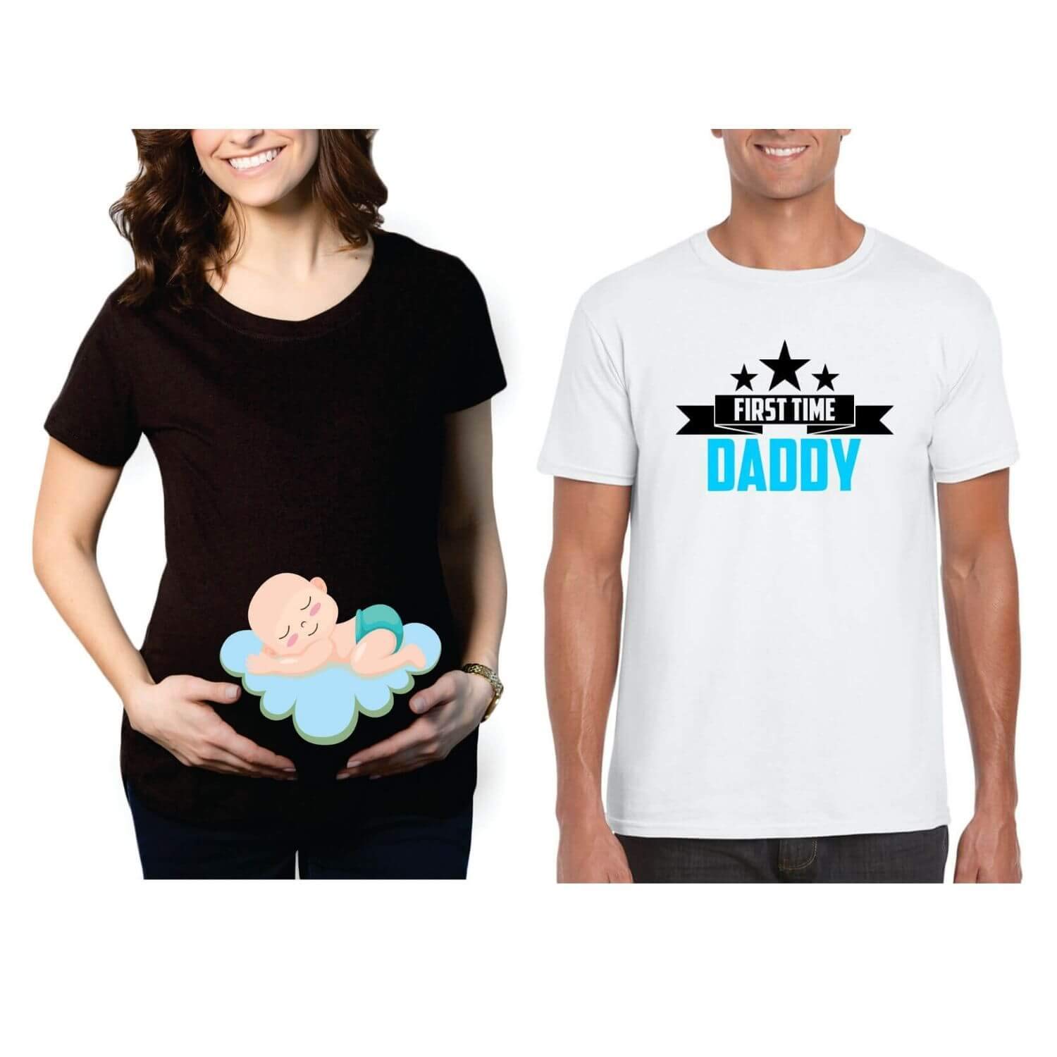 Maternity Couple T-Shirts Combo Pregnancy Announcement Cute Baby First Time Daddy for Men Women Round Neck Half Sleeves-image-9