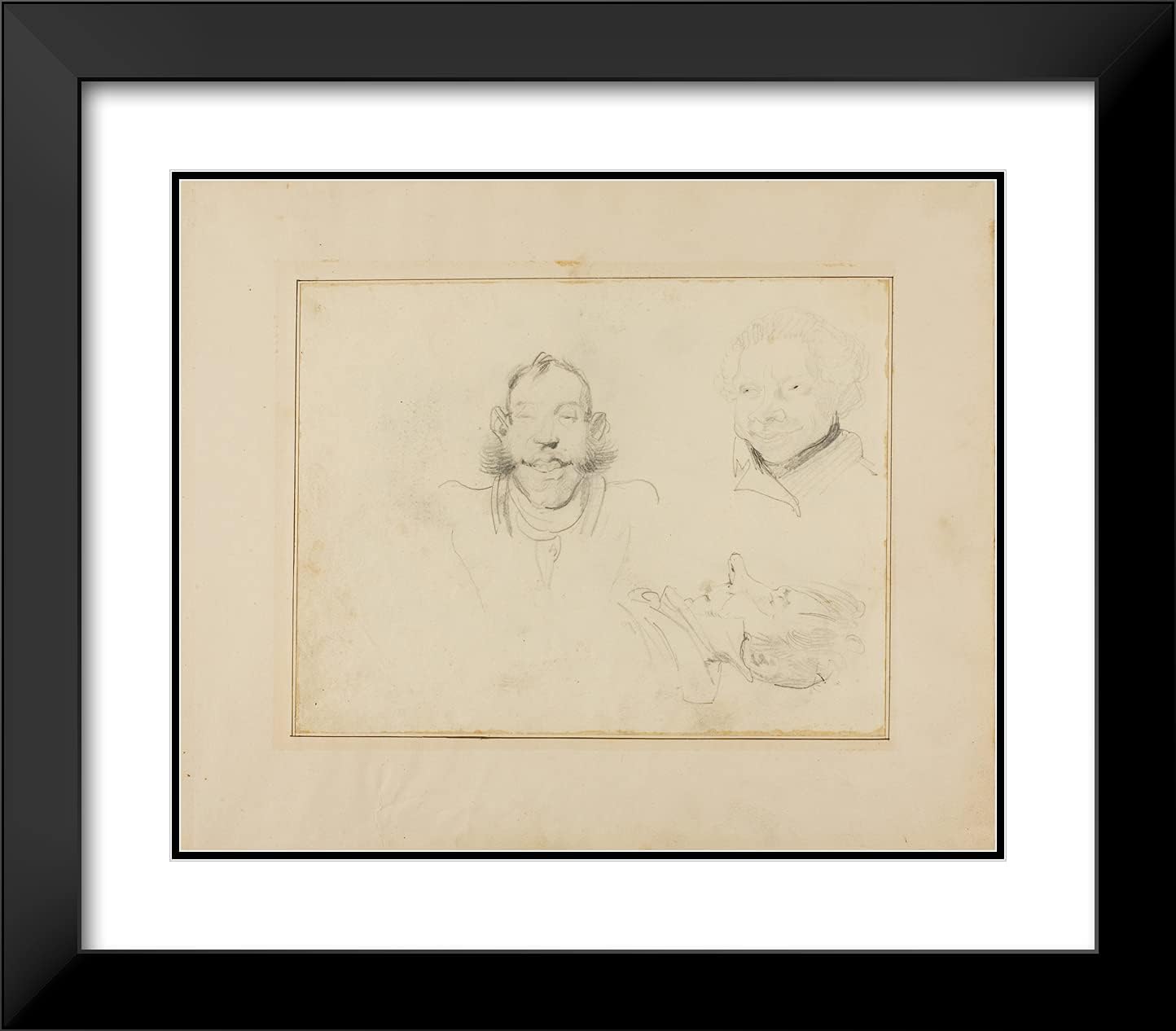 ArtDirect Theodore Gericault 23x20 Black Modern Framed and Double Matted Art Print Titled Three Caricatures of Heads