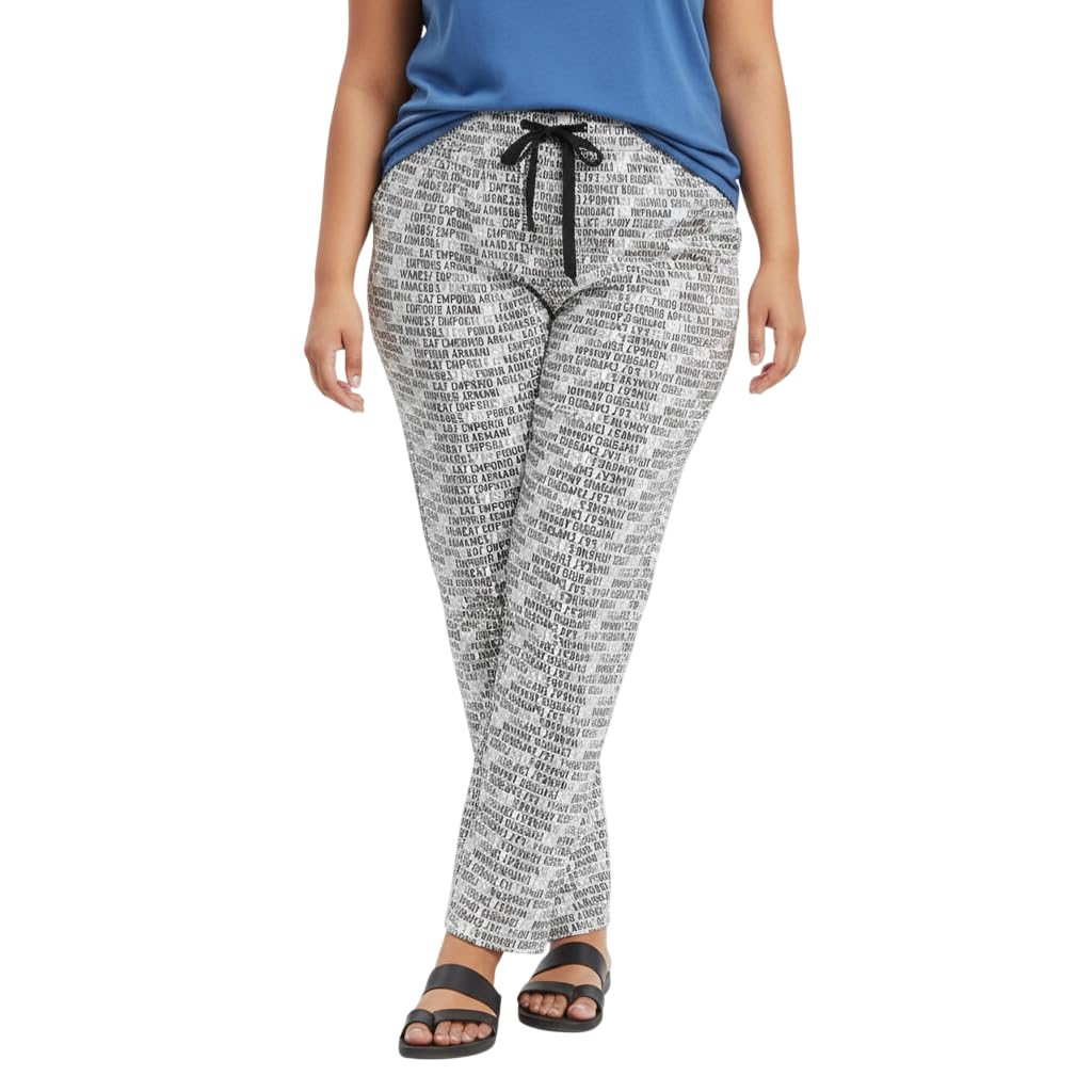 josejones Women Cotton Pajama Pant | Plus Size| Ivory Words Printed Full-Length Bottom | Elastic Waist with Knot | Comfortable Ladies Pajama.-picture-38