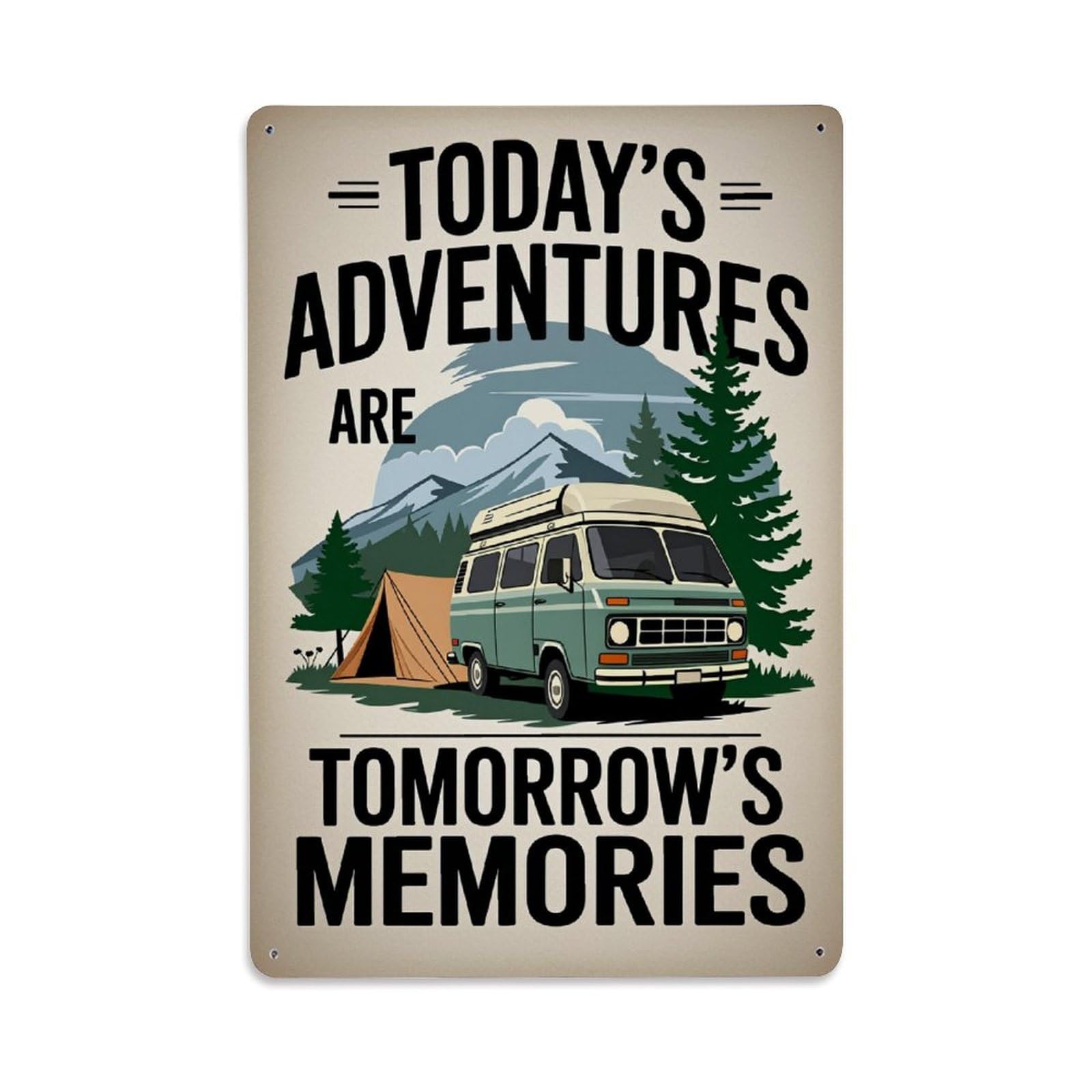 Van Tent Mountains Trees Sky Tin Sign Vintage Metal Poster, Home Bar Garage Man Cave Cafe Indoor & Outdoor Wall Decoration 8x12Inches