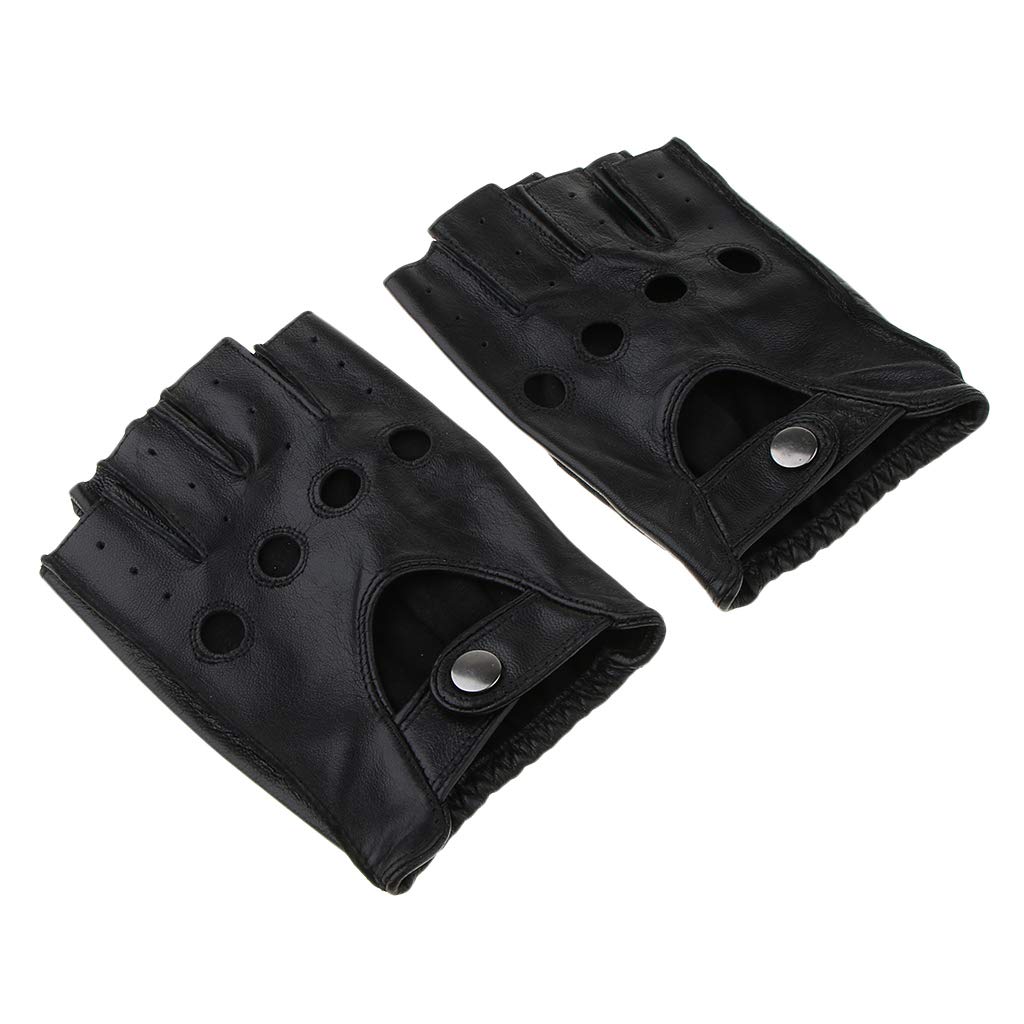 Guantes de ciclismo retro de piel sintética para hombre, sin dedos, 2XL, botón negro