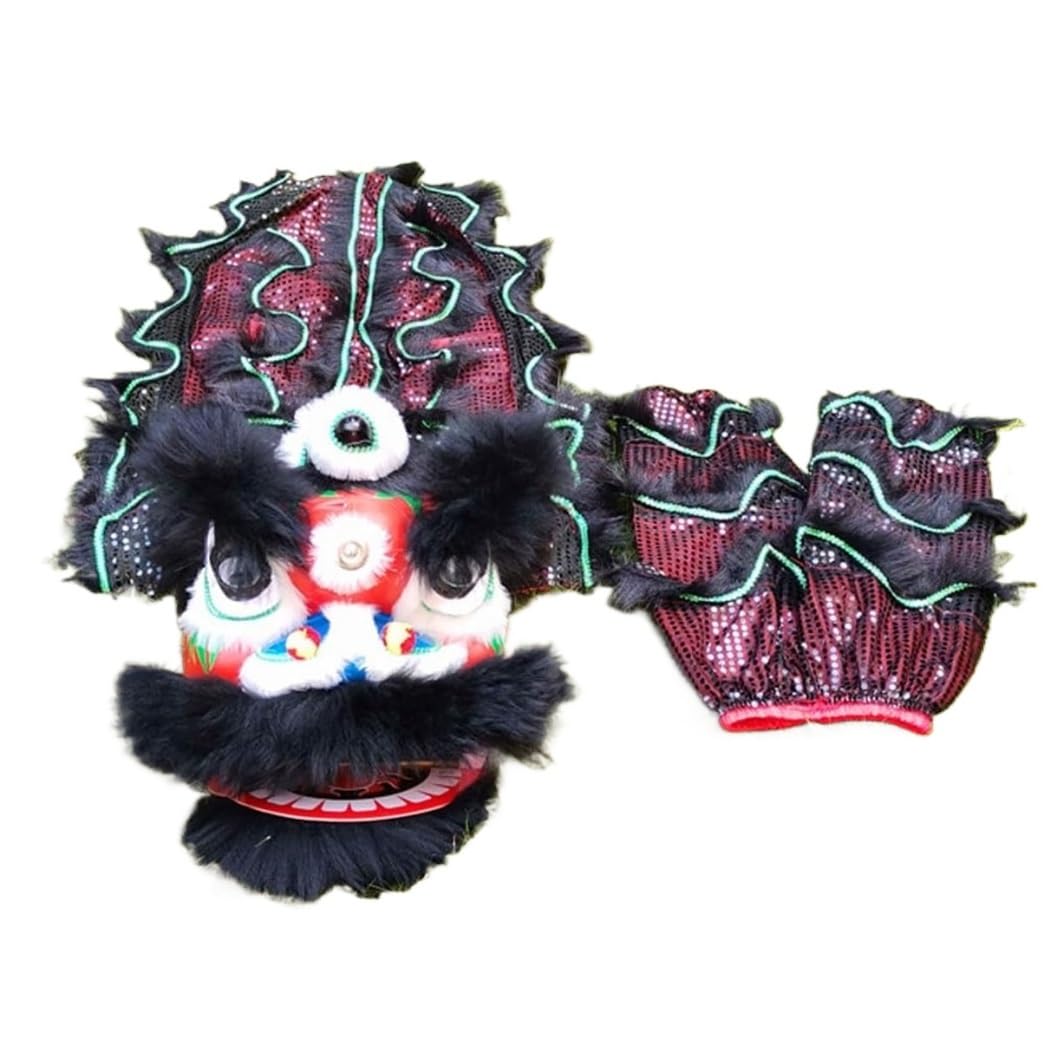 Drago Cinese per Feste Costume da Mascotte di Danza del Leone 8 Pollici Testa E Pantaloni Spettacolo Capodanno Cinese Feste Cinesi in Italia(Black)