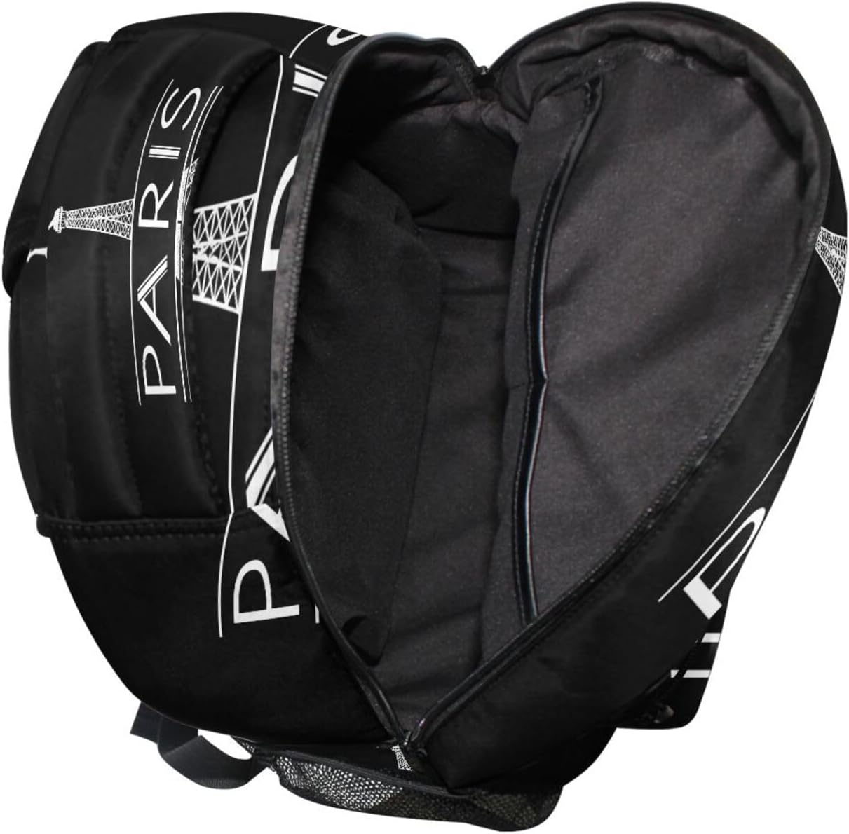 Paris Eiffel Tower Black Backpack for School Boys Girls Adults Kids Bookbag Laptop Bag 15L