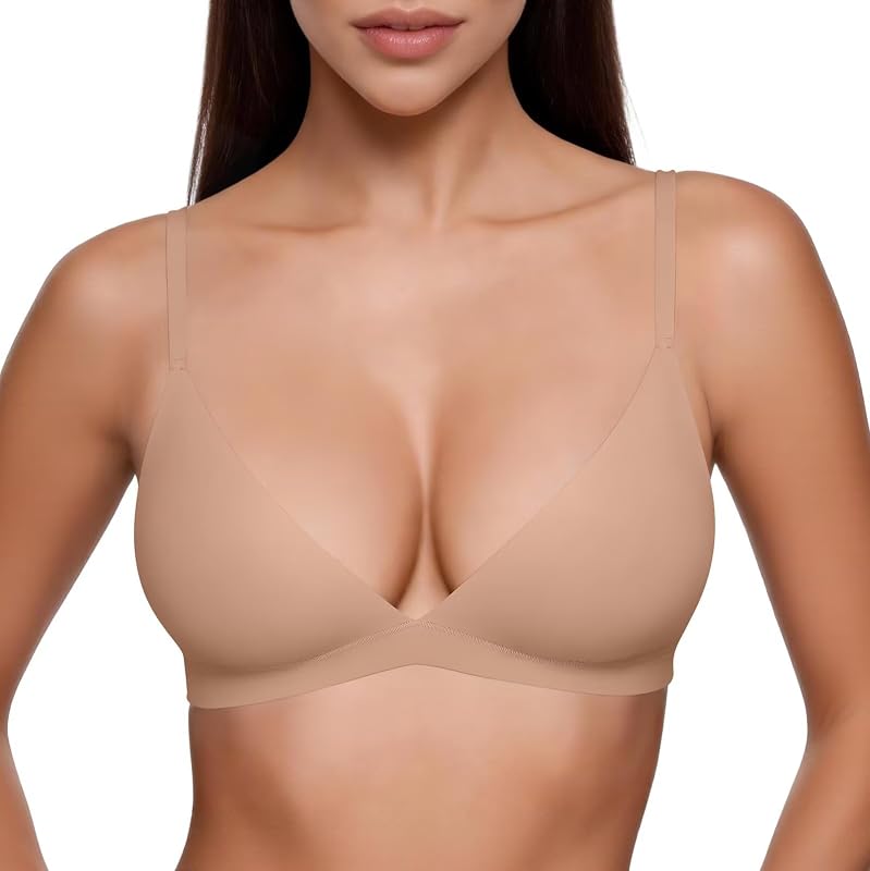 Women Soft Triangle Bralette Plunge Unlined Bra