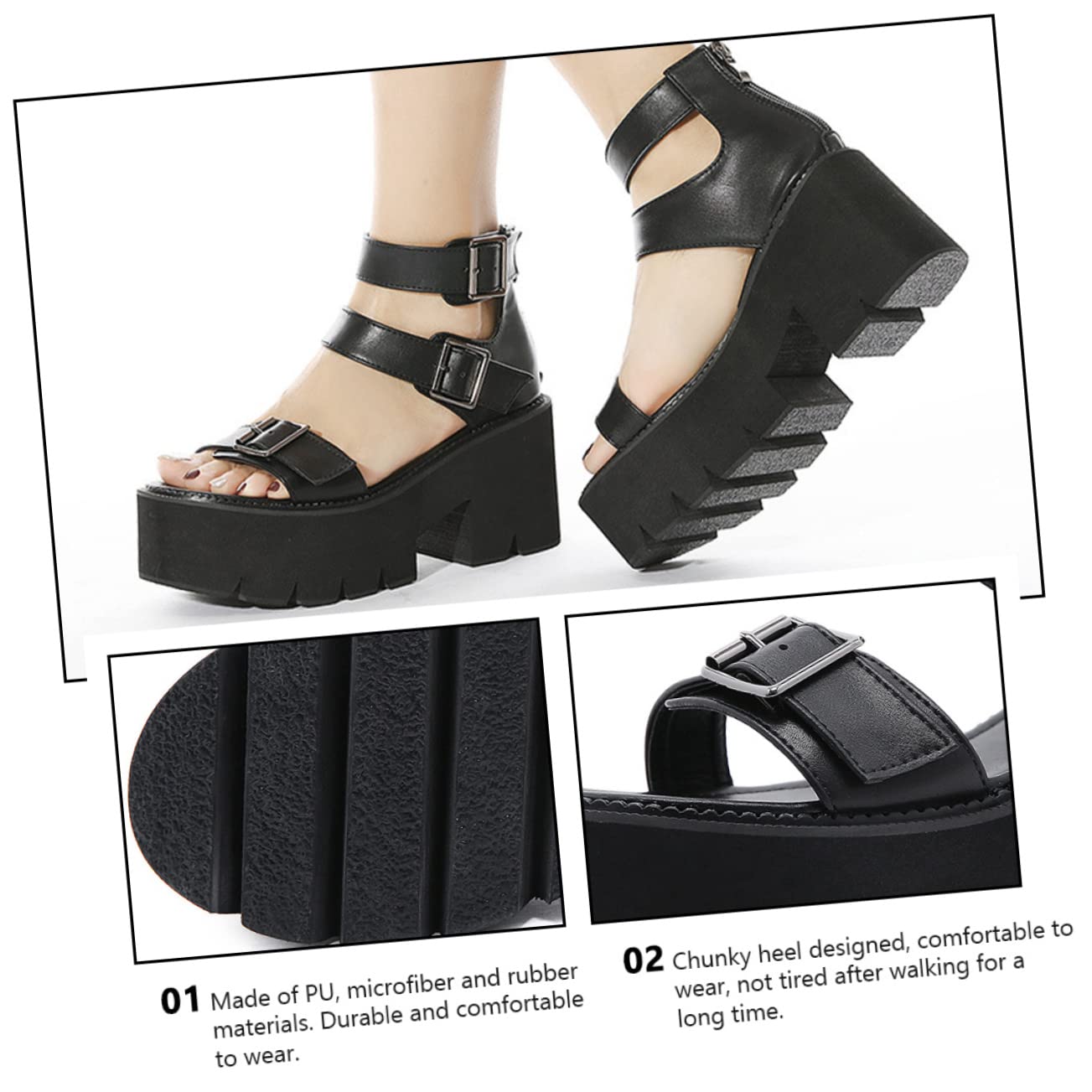 1 Paio Di Sandali Della Piattaforma Piattaforma Tacchi Neri Sandali Neri Di Estate Sandali Della Piattaforma Di Estate Goth Sandali Con Tacco Alto Sandalias Para Mujer Sandali