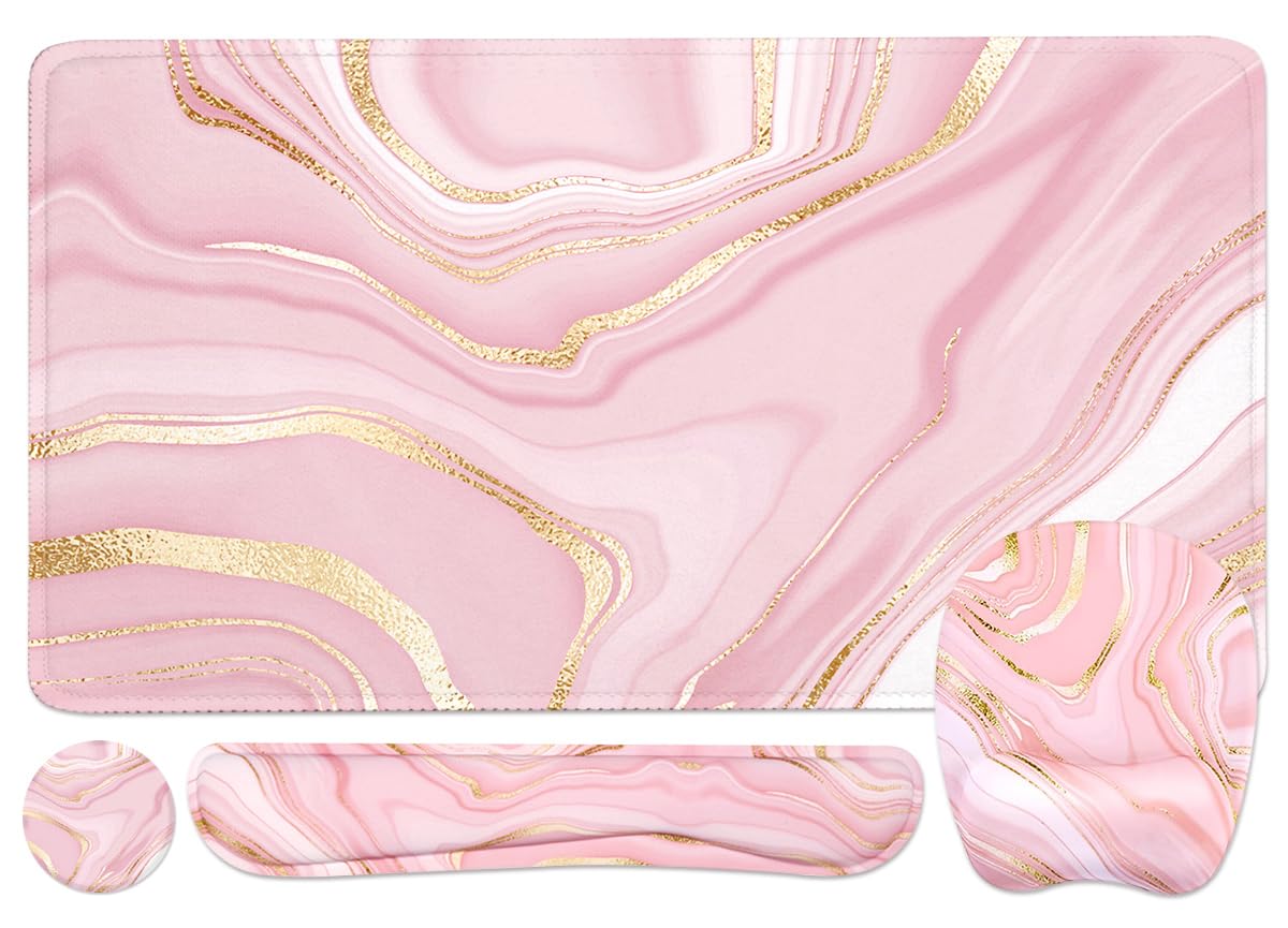 Keyboard Wrist Rest Large Mouse Pad Wrist Support for Computer, 4 in 1 Memory Foam Keyboard Pad Desk Mat Ergonomic Hand Rest Wrist Cushion for Home