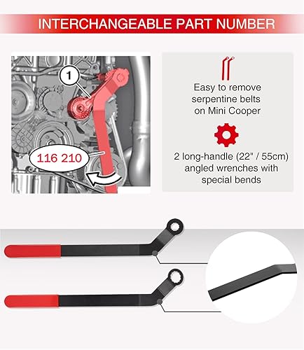 Miniatura 3 de Juego de 2 llaves tensoras de correa serpentina 1016 para todos los Mini Cooper 2007+ con motores N12, N14, N16, N18
