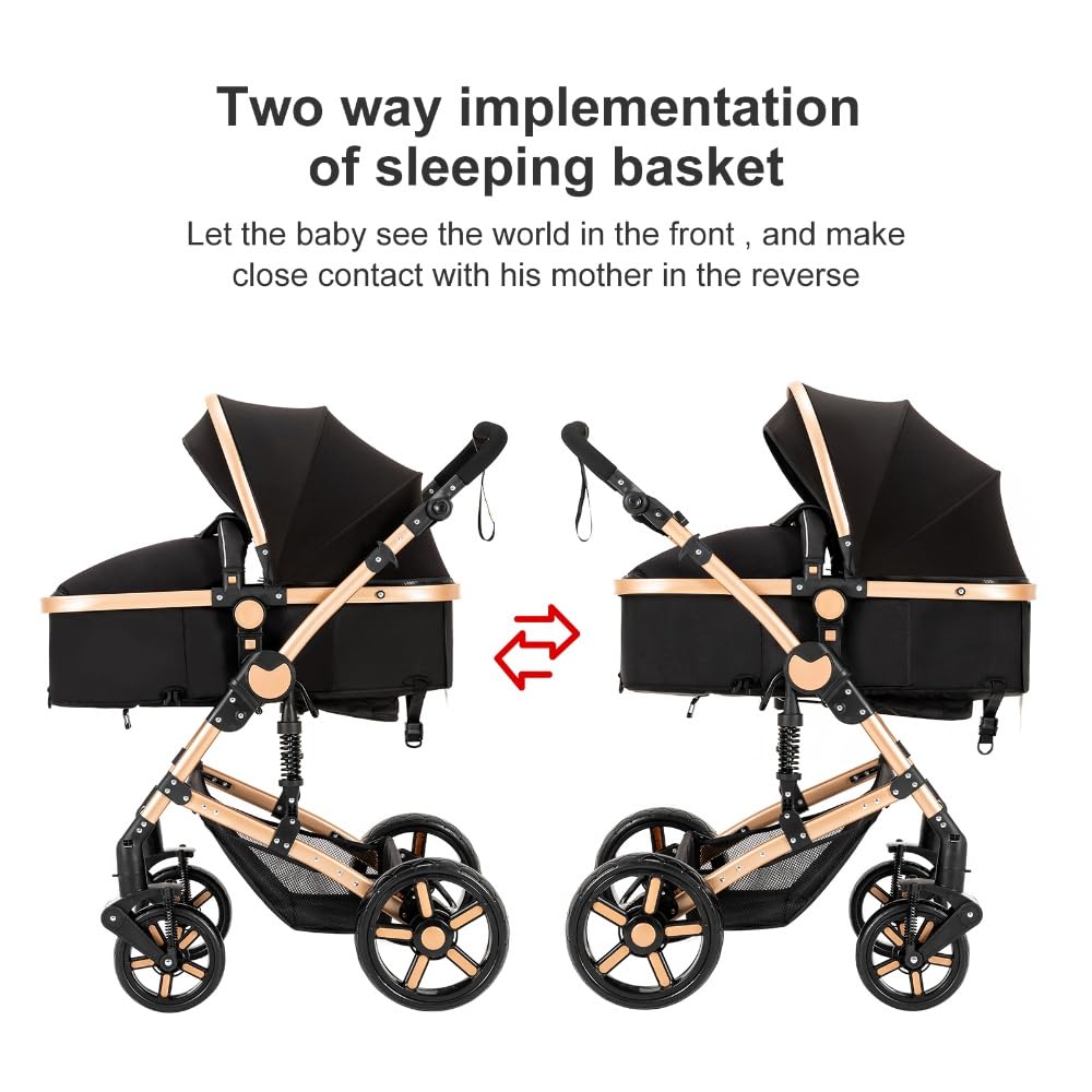 3 in 1 Kombikinderwagen Ein-Klick-Faltung Khaki mit Muttertasche Doppel-Federung für Neugeborene bis Kleinkinder