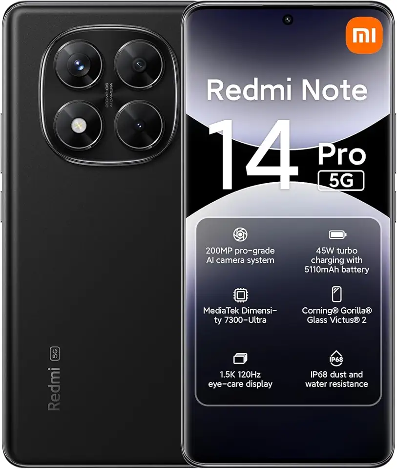 XIAOMI Redmi Note 14 Pro 5G Móvil Libre - 8 GB RAM + 256 GB - Cámara 108 MP - Pantalla AMOLED 120Hz - Gris Grafito, Accesorios no incluidos (Reacondicionado)