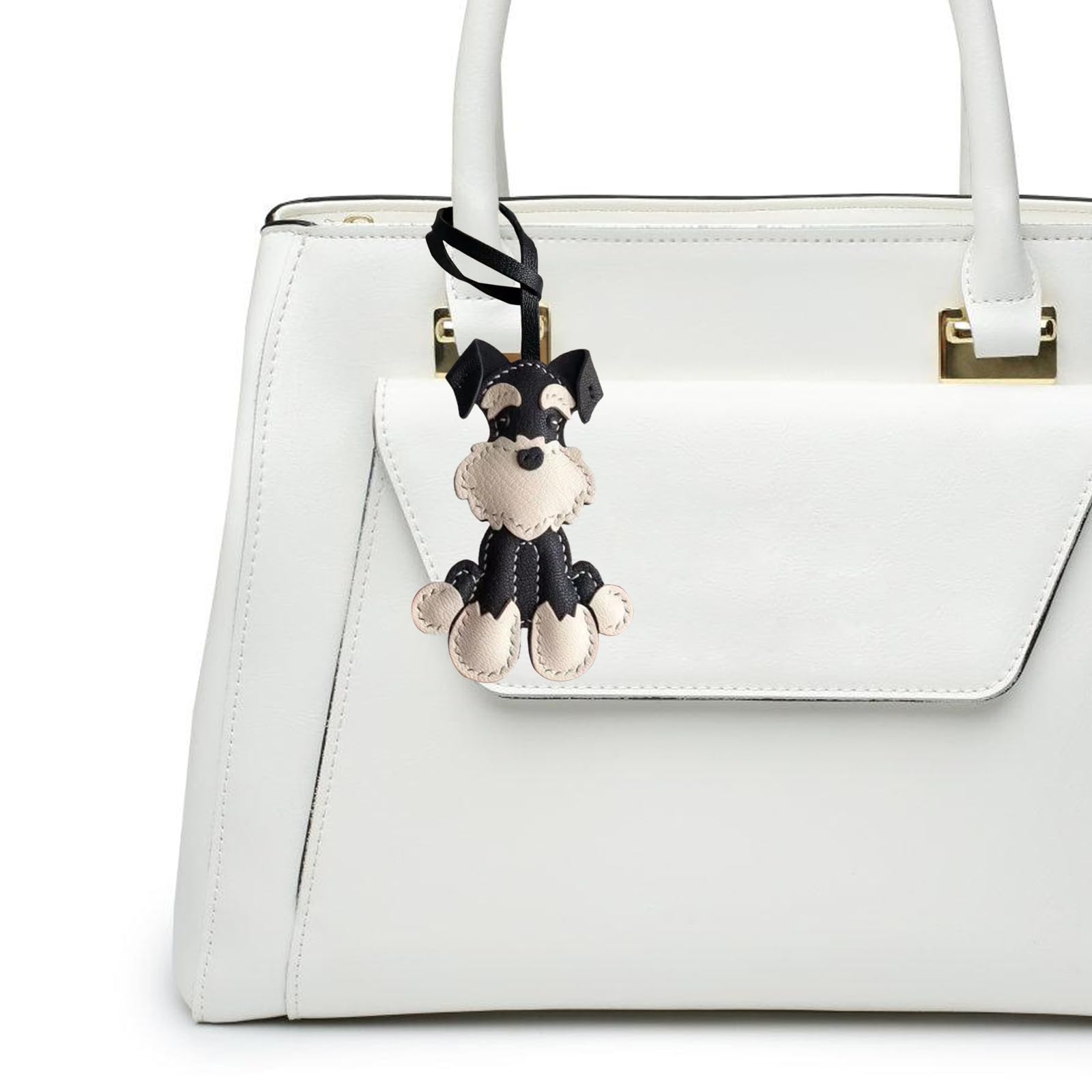 Eleganter Schnauzer-Leder-Schlüsselanhänger, modischer Schnauzer-Anhänger, Schlüsselanhänger, handgefertigtes Ledertaschen-Charm-Accessoire