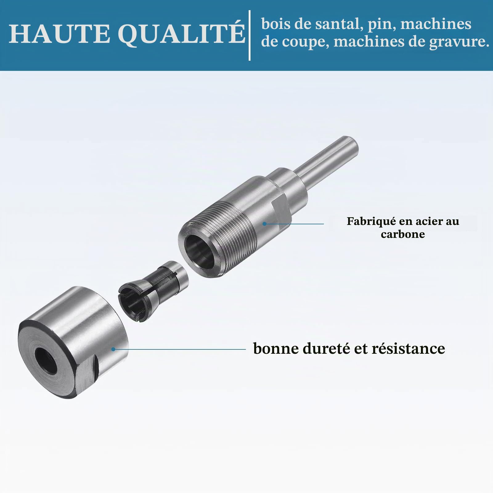 QUARKZMAN 8mm à 8mm Routeur Collet Rallonge Tige Convertisseur x 1 Pièce Carbone Acier Adaptateur pour Fraisage Fraise Queue Rallonges