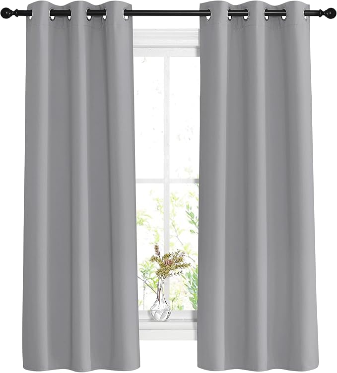 NICETOWN Silver Grey Bedroom Curtains 63 inch Length 2