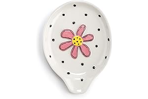 DEMDACO Pink Flower Black Dot Stoneware Spoon Rest