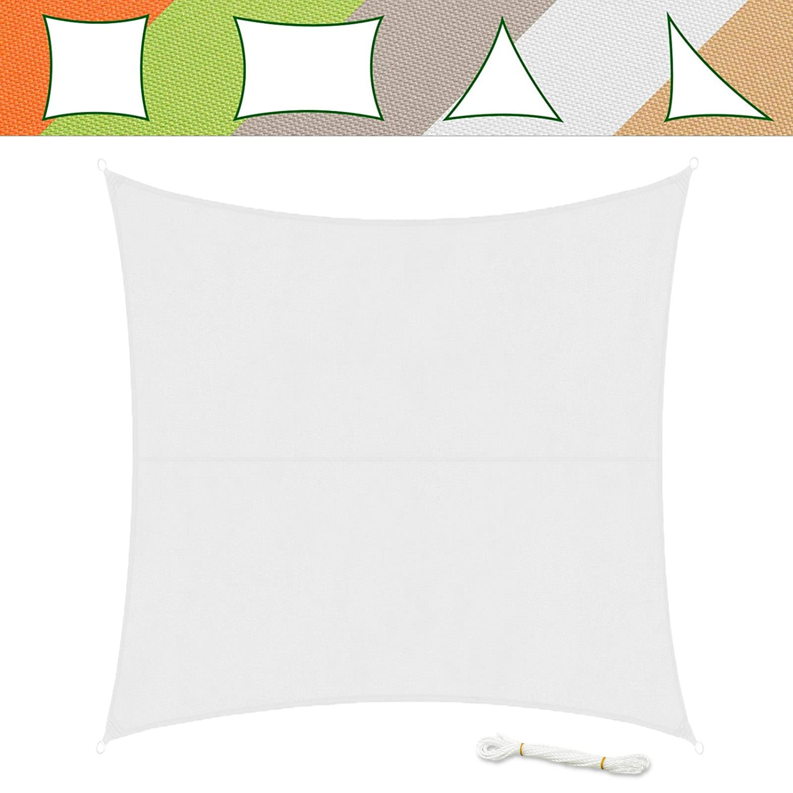 casa pura sonnensegel 3x3 3 x 3 m, Weiß - inkl. Befestigungsmaterial - Quadrat - Reißfestes Polyester-Gewebe - Wasserabweisend imprägniert Größe:15 cm / 23 g Outdoor-kletterkuppel Mit Hängematte Kletterdom Caterpillar