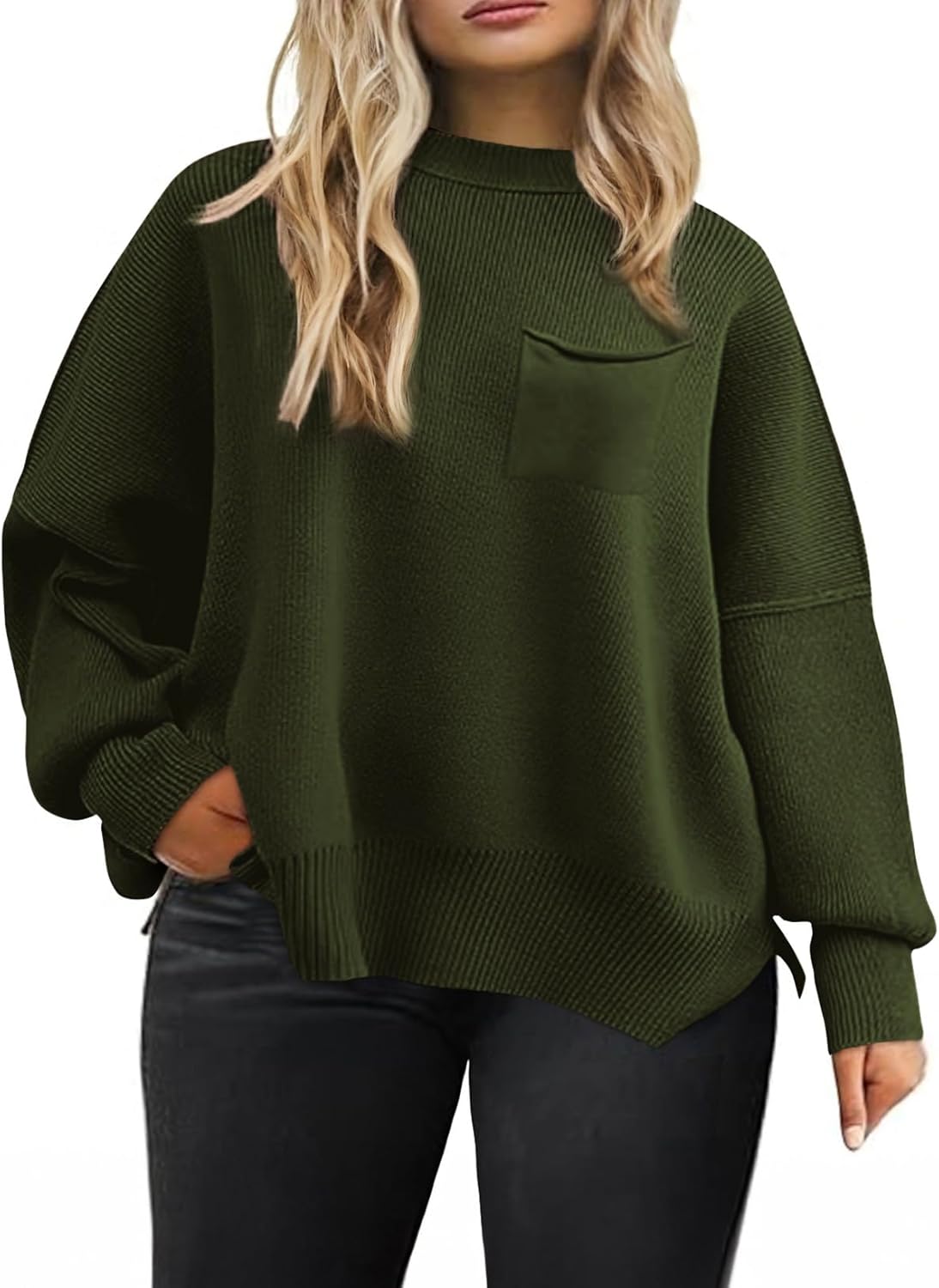 Eytino Plus Size Sweaters for Women Oversized High Neck Long Sleeve Knit Chunky Warm Pullover Sweaters Top with Pocket(1X-5X)