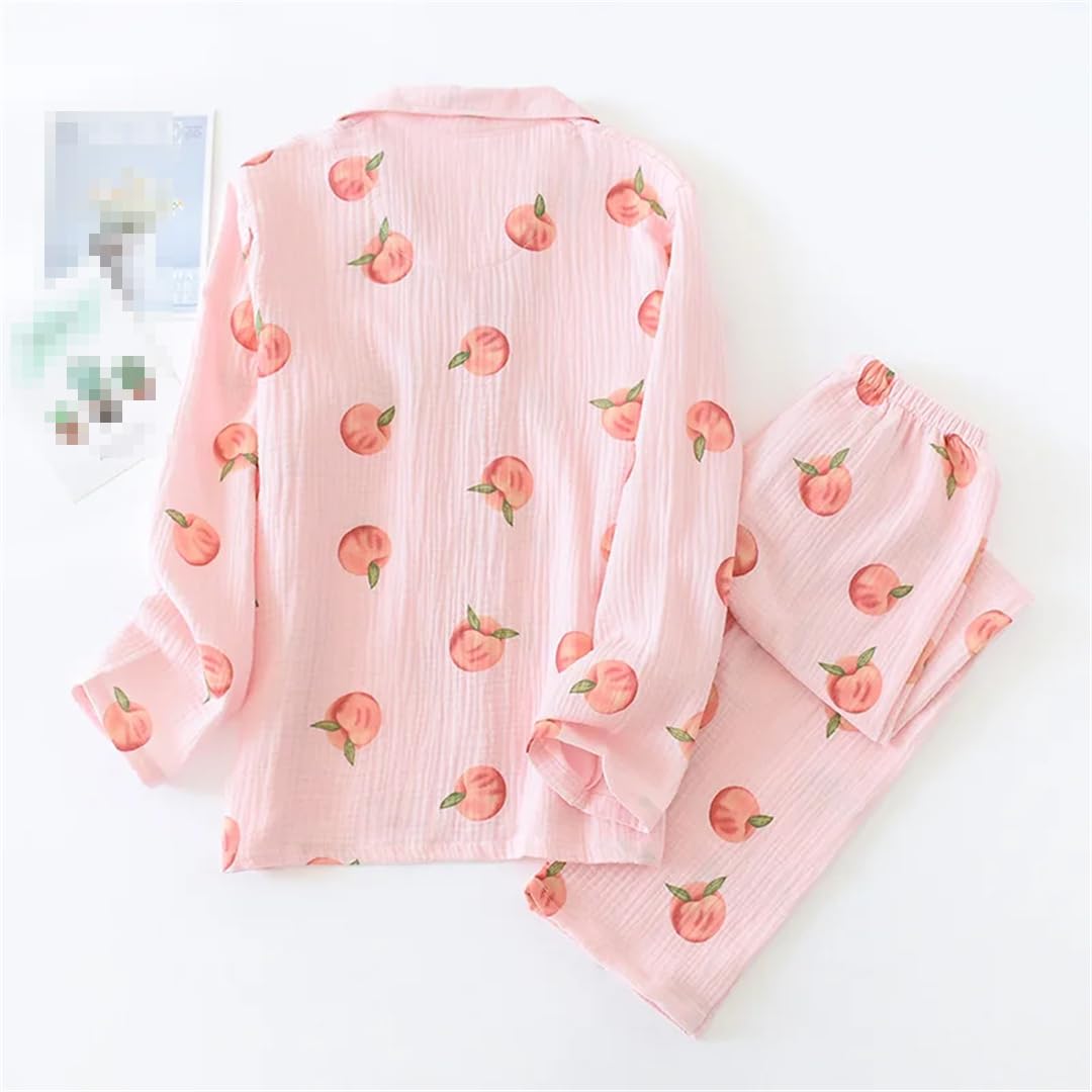 Hdhdeueh Pijama de algodón crepé para mujer, conjunto de pijama cómodo de manga larga