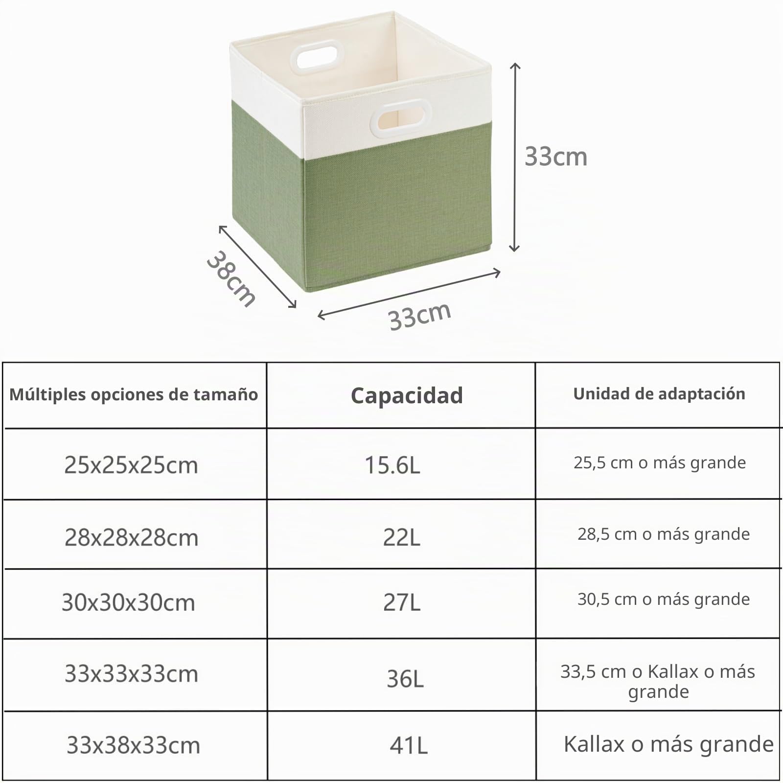 Cajas de Almacenamiento en Cubo de Tela, 33x38x33cm Cestas de Almacenamiento Plegables para Juguetes, Guardería y Armario(Verde/Blanco, Juego de 4)