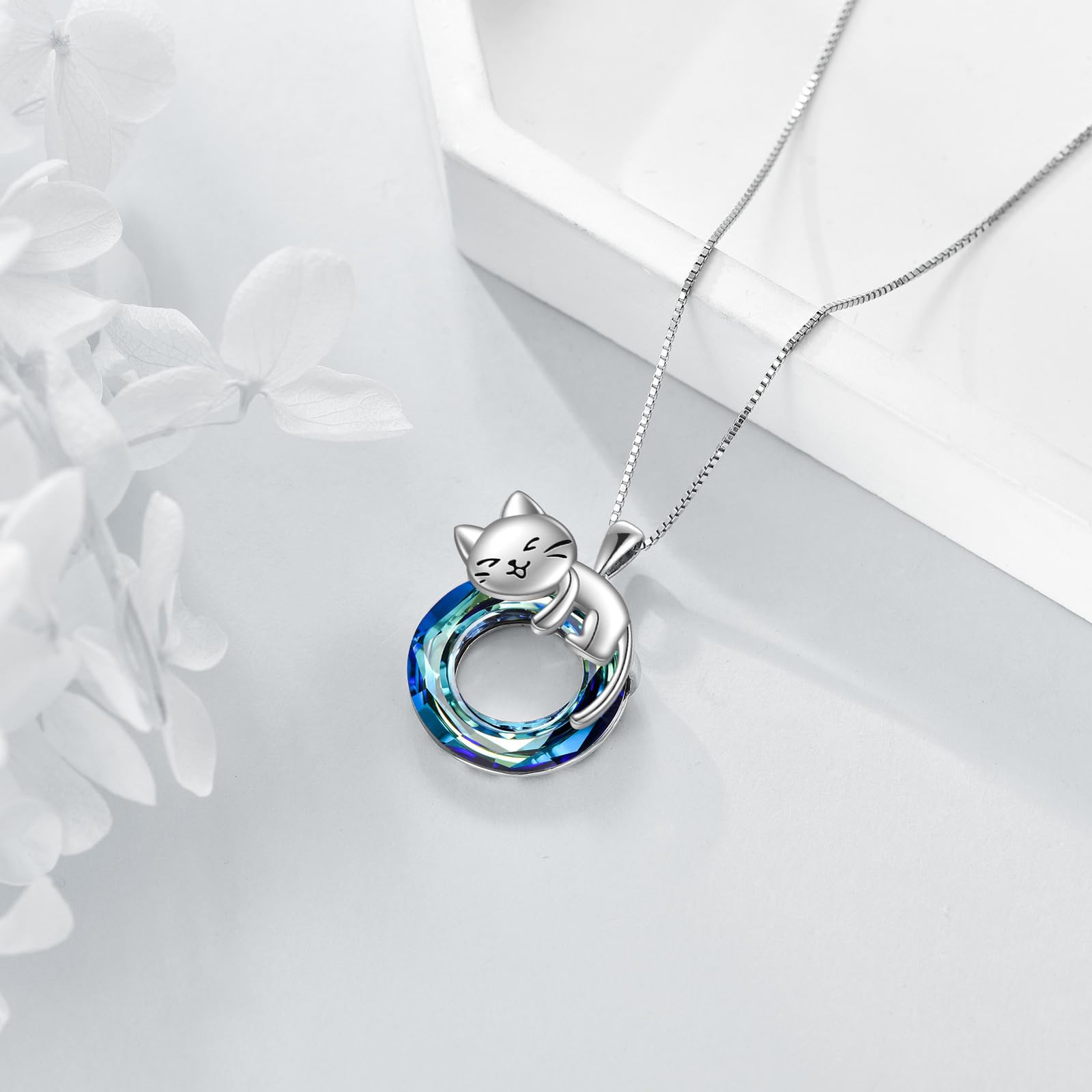 Vadmans Collana di Gatti in Argento Sterling Ciondolo di Gatti in Cristallo Blu Regali per Donne