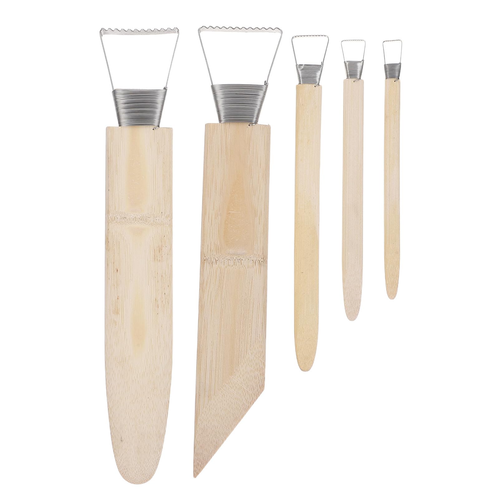 Set 5pz Strumenti per Argilla Ceramica Manico in bambù e Lame in Acciaio Inossidabile per Scultura e Raschiatura