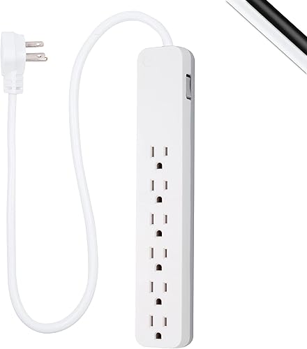 Miniatura 5 de GE - Protector de sobretensiones de 6 tomas, cable de extensión de 3 pies, regleta de alimentación, 840 julios, enchufe plano, listado UL, blanco,