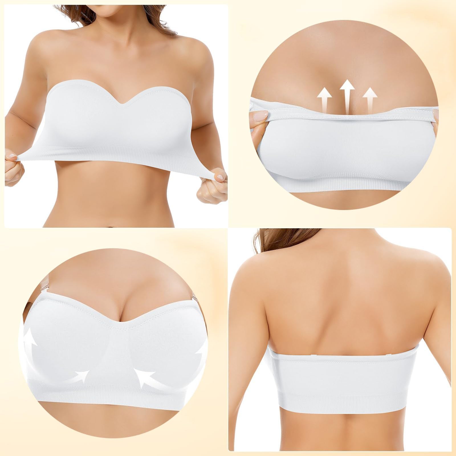 Soutien Gorge sans Bretelles Femme Sexy- Soutien Gorge Bandeau Antidérapant Couleur Unie Confortable Simple Invisibilité Lingerie sans Coutures Chic Et Élégants Décontracté Brassiere Doux Bra