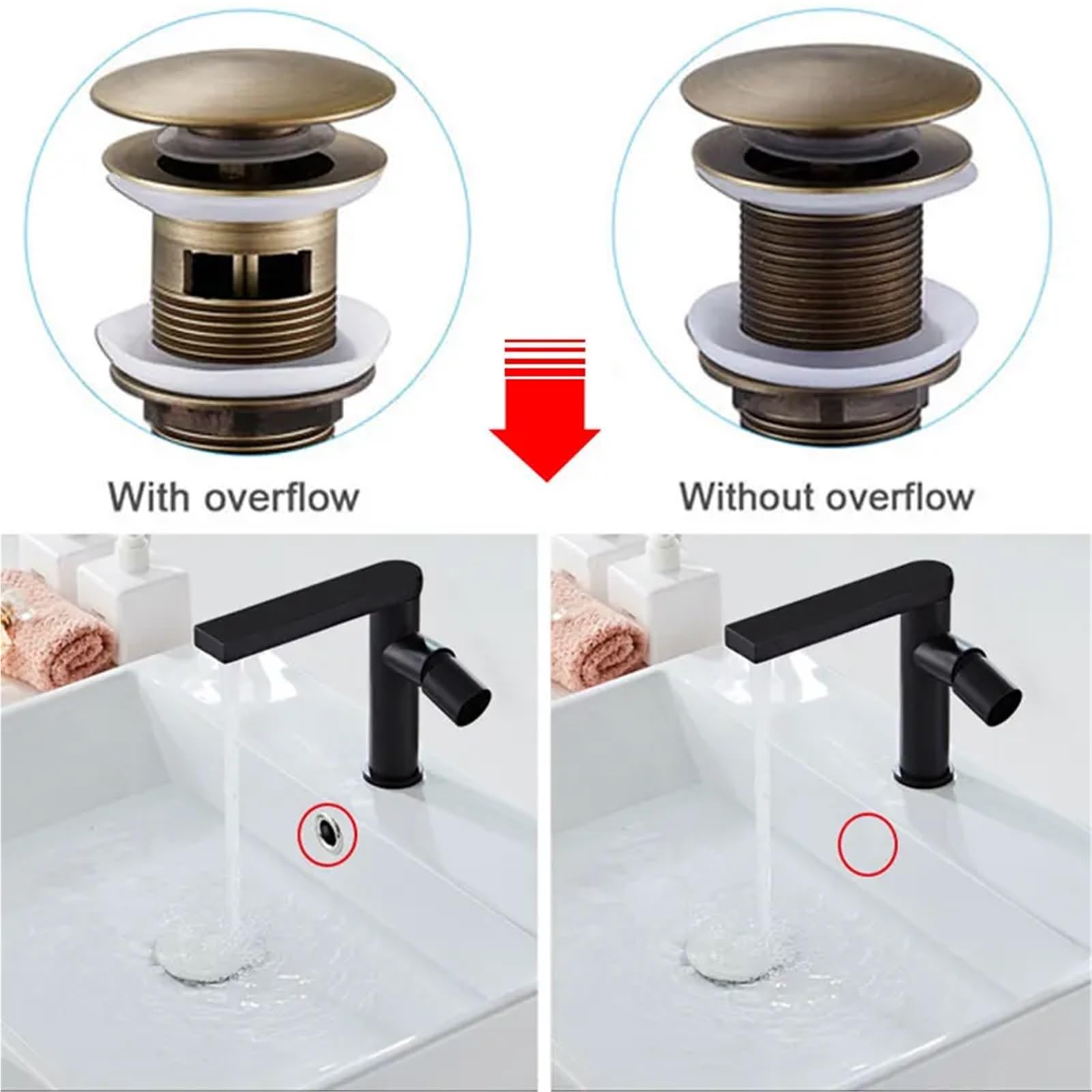 Sifón redondo de latón for baño, kit sifón ajustable for lavabo con desagüe emergente Para Lavabo De Baño y Lavabo(With Overflow Drain)