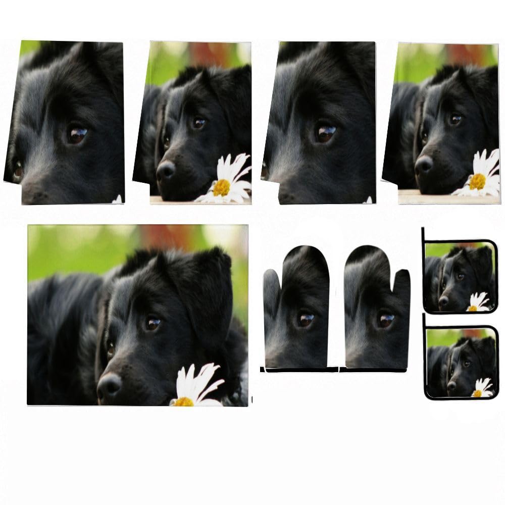 9PCS Lovely Black Dog1 Cucina Decor e Accessori Set
