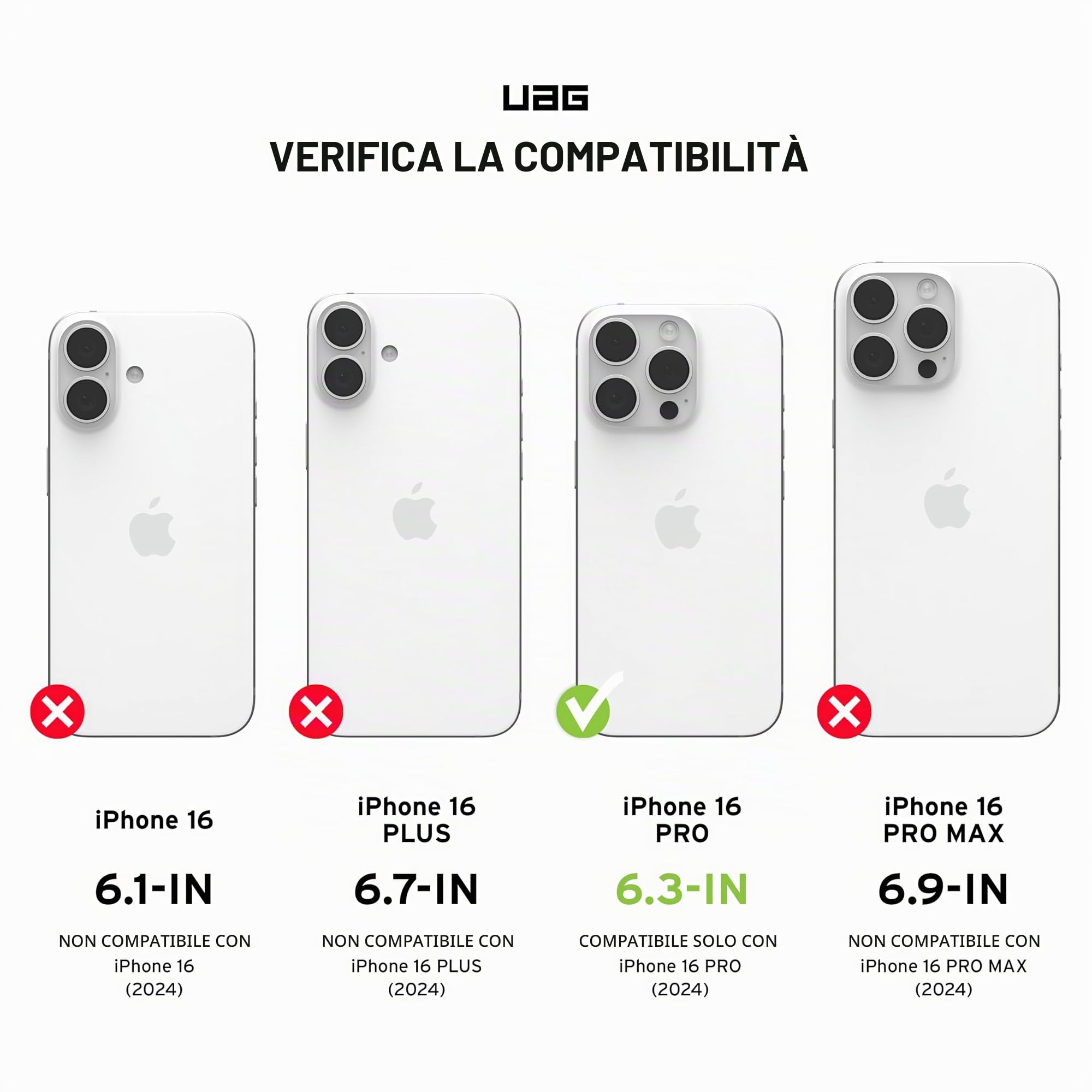 Urban Armor Gear UAG Civilian Cover protettiva progettata per iPhone 16 Pro da 6,3 pollici, compatibile con MagSafe, robusta, sottile, elegante, antiurto, antiscivolo, ultra resistente, nero